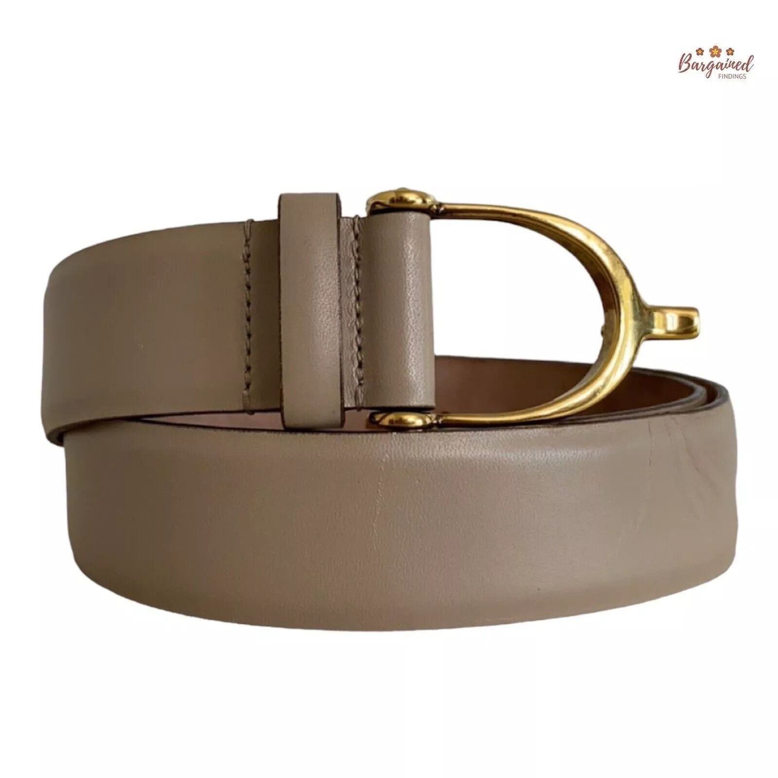 Gucci Gucci Beige Calfskin Leather Gold Horsebit Buckle Belt Size 28 - 1 Thumbnail