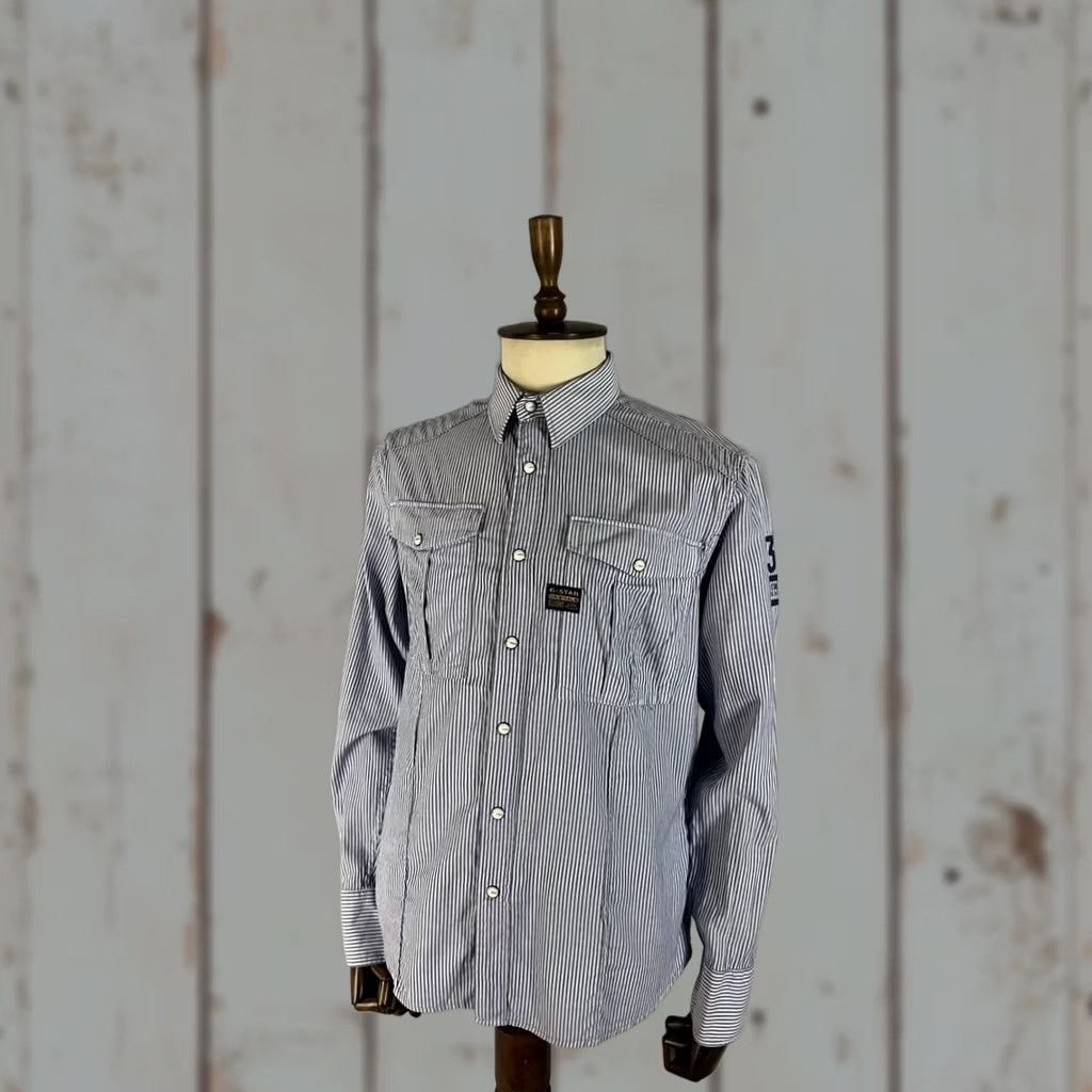 G-Star VINTAGE G-Star Shirt Mens L Blue White Raw Casual Size Striped Long Sleeve Size US L / EU 52-54 / 3 - 1 Thumbnail