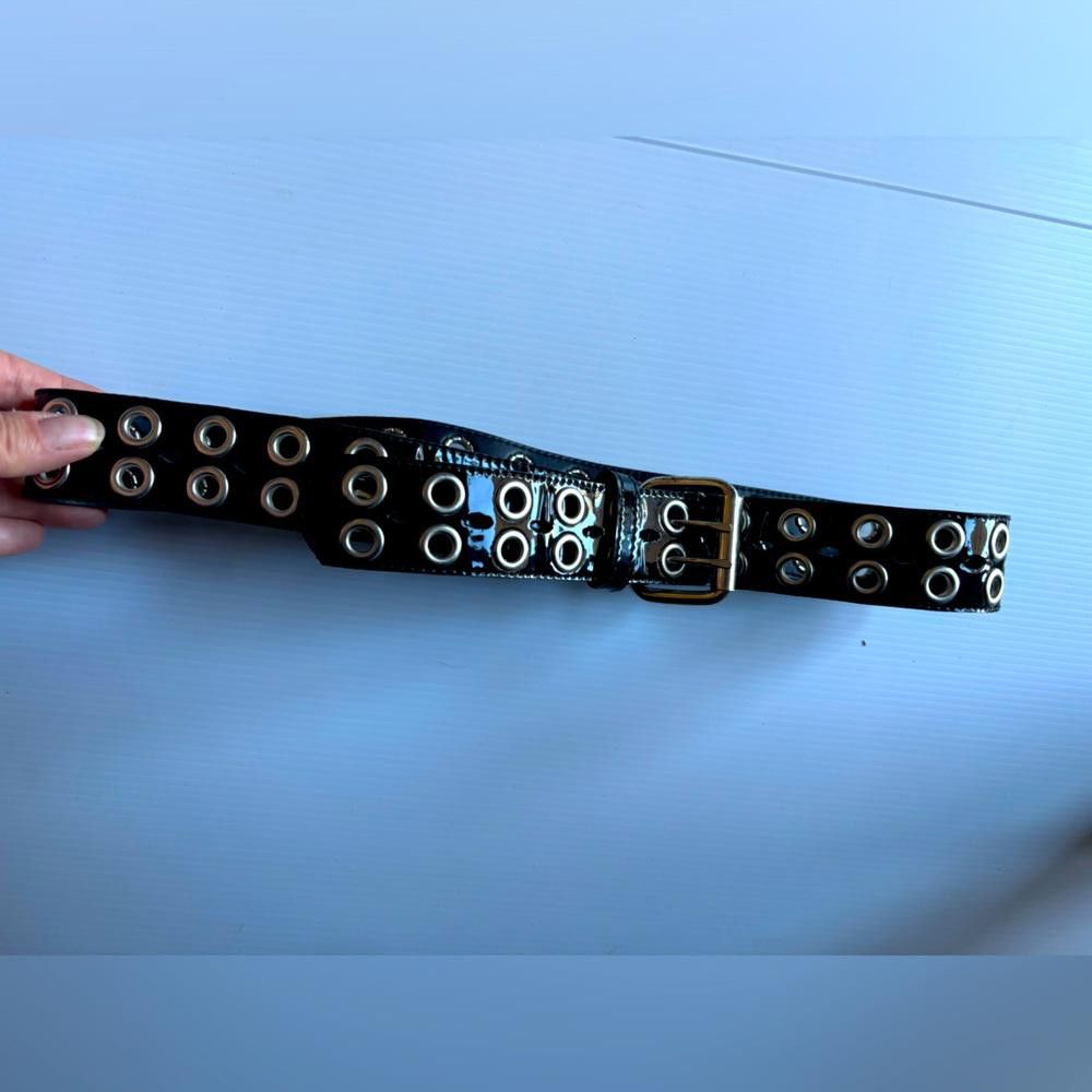 Designer Y2K Black Double Eyelet Belt Size ONE SIZE - 1 Thumbnail