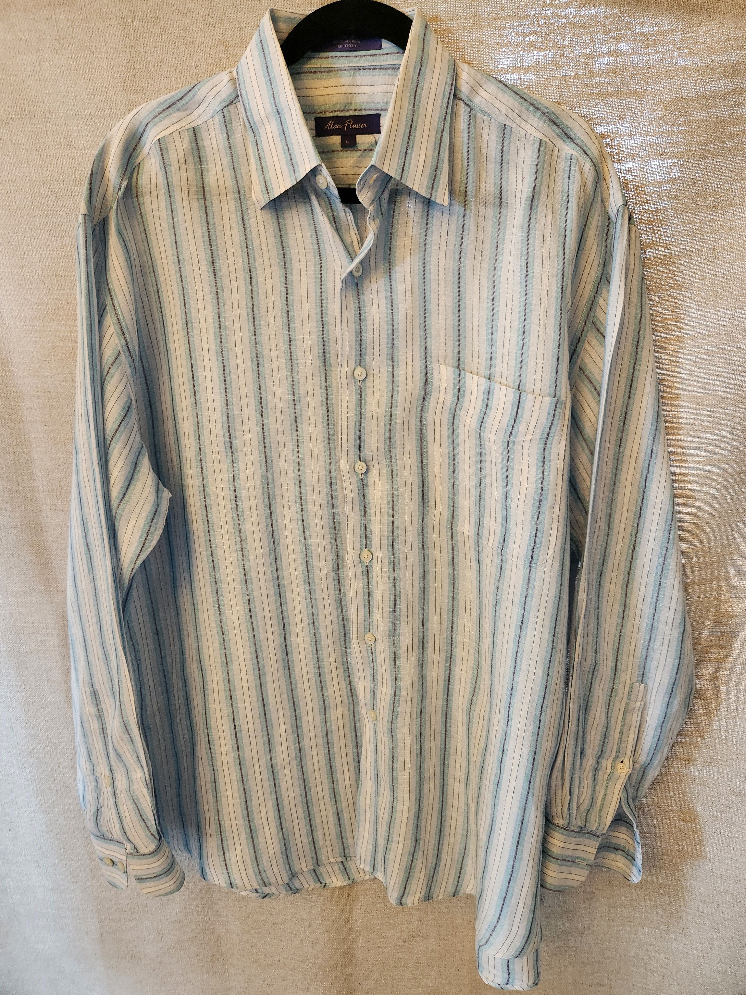 Alan Flusser 100% Linen Striped Long Sleeve Button Front Shirt Size US XL / EU 56 / 4 - 1 Thumbnail