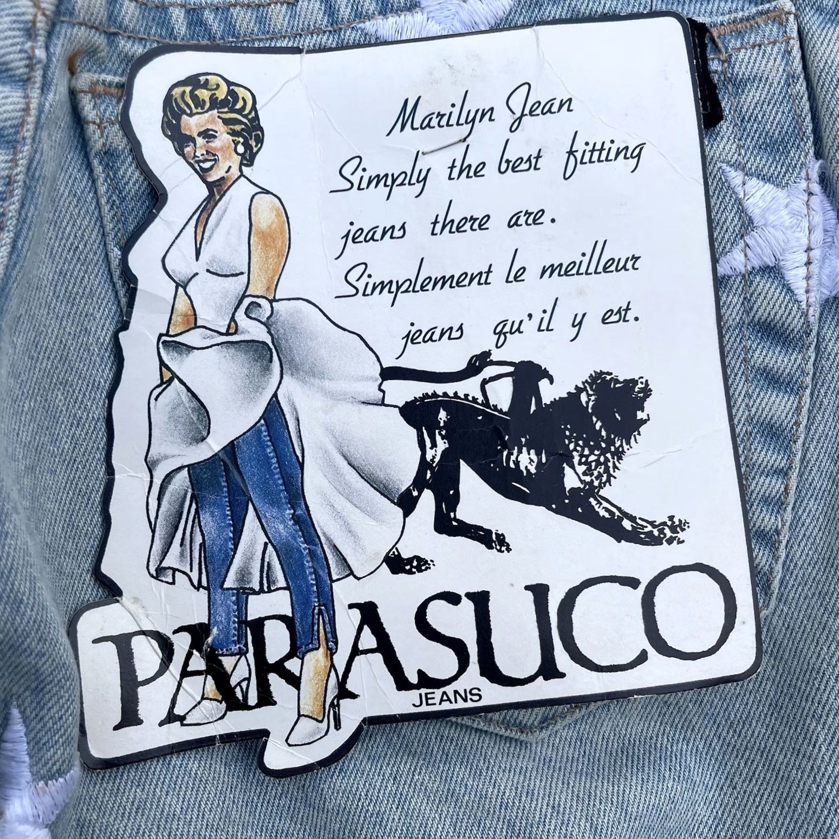 Parasuco VINTAGE Parasuco Marilyn Jeans Denim Embroidered Stars 90s Women’s 29 Blue Cotton Stars Denim Jacket? Size 29" - 3 Thumbnail