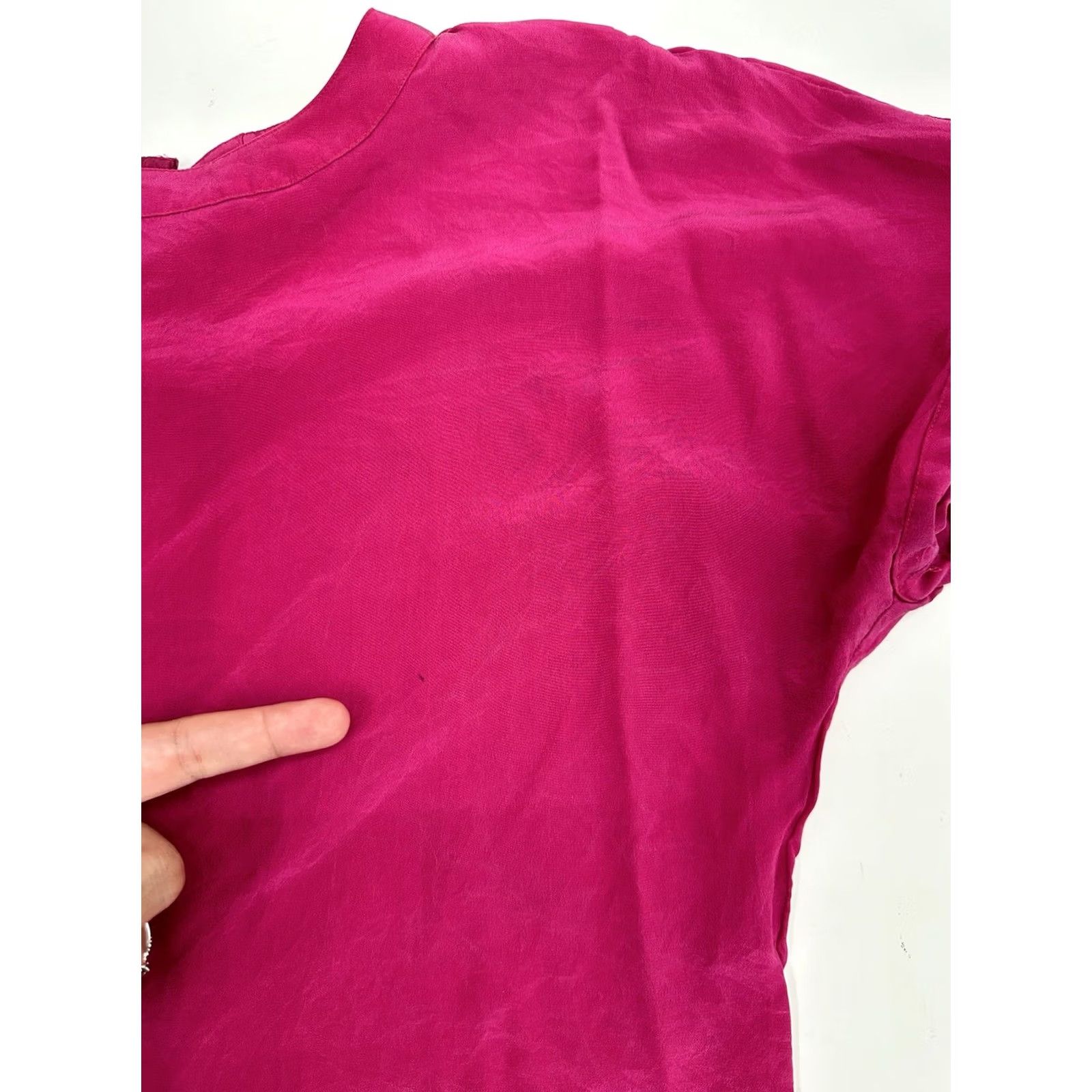 Pinko Valerie Stevens Womens Blouse Size 8P Pink Silk Short Sleeve Button-Up VTG Back VTG Size M / US 6-8 / IT 42-44 - 2 Thumbnail