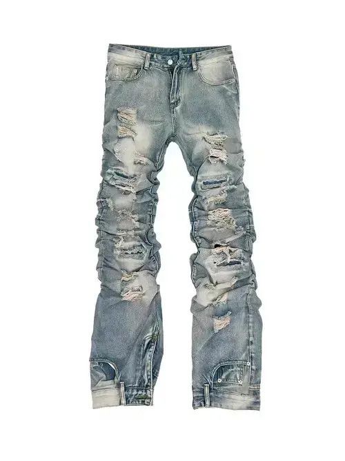 VIBE Vintage washed blue ripped pleated street hip hop jeans Size US 32 / EU 48 - 1 Thumbnail