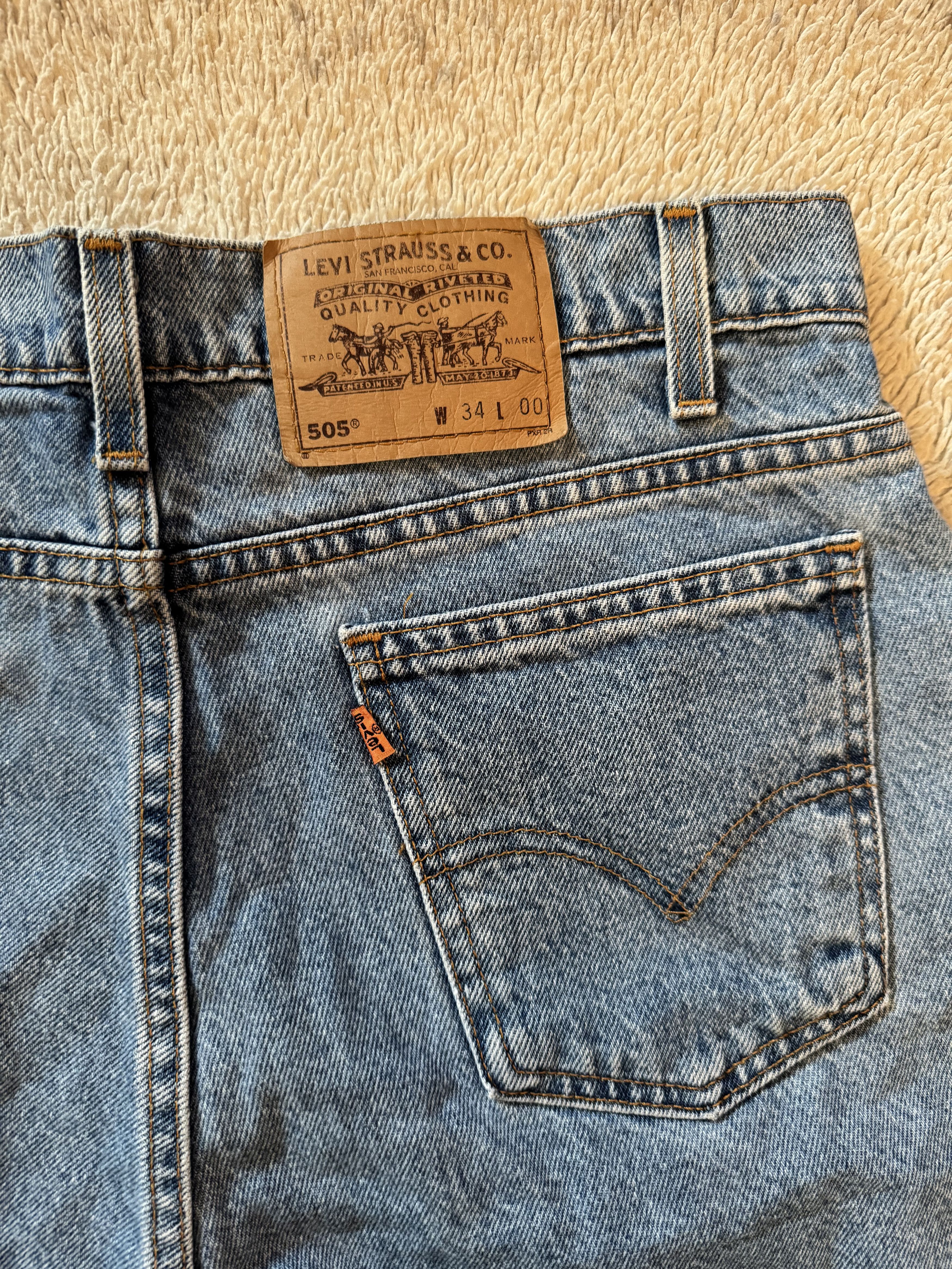 Levi's Levis 505 Vintage 90s Orange Tab Custom Cut Shorts Size 34" / US 12 / IT 48 - 3 Thumbnail