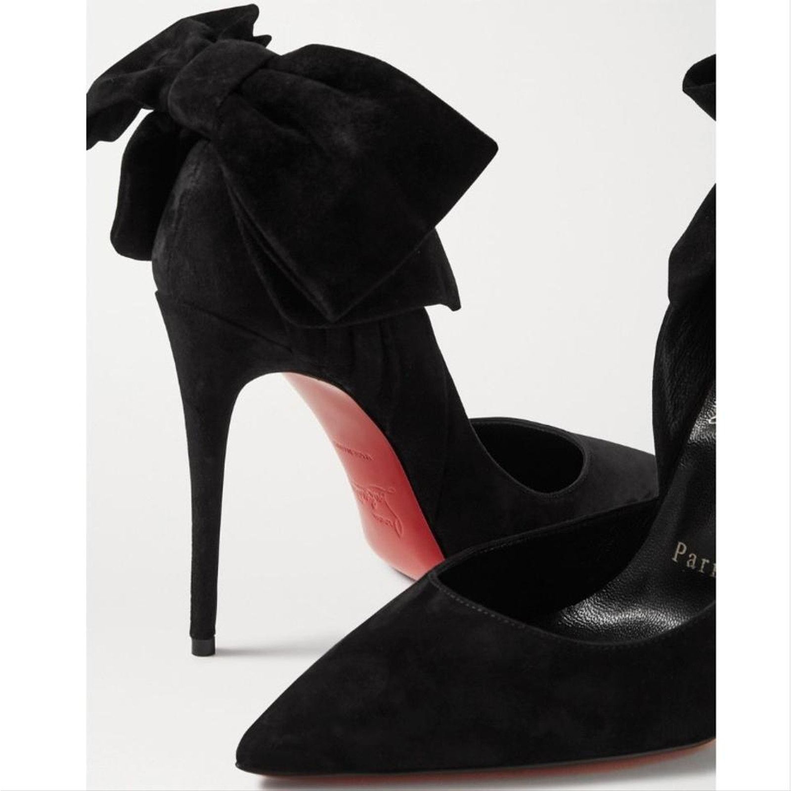 Christian Louboutin Rabakate 100 bow embellished suede leather pumps heels Size US 10 / IT 40 - 4 Thumbnail