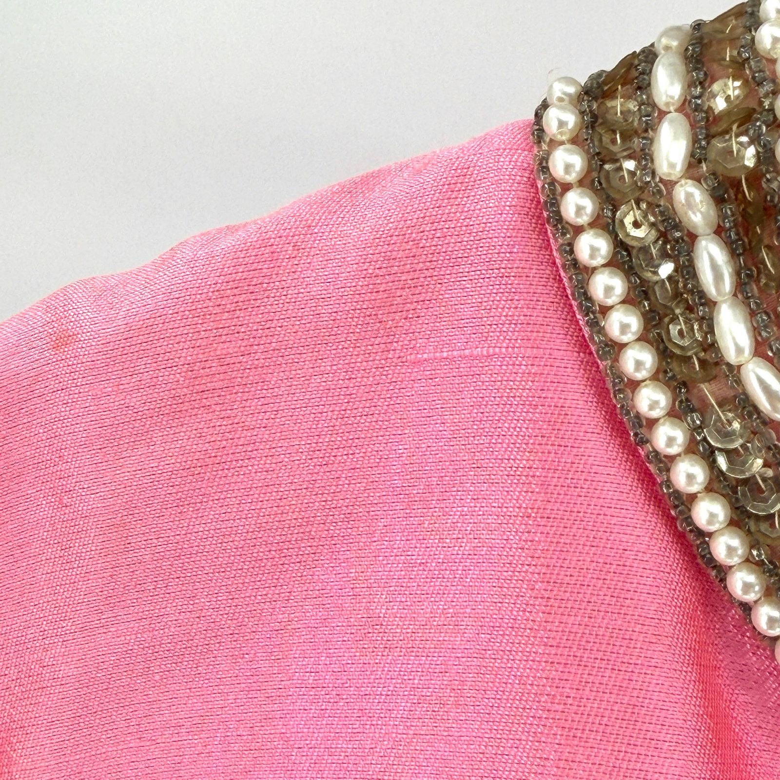 Handmade Vintage 60s Beaded Faux Pearl Iridescent Tunic Shift Dress Size XL / US 12-14 / IT 48-50 - 4 Thumbnail