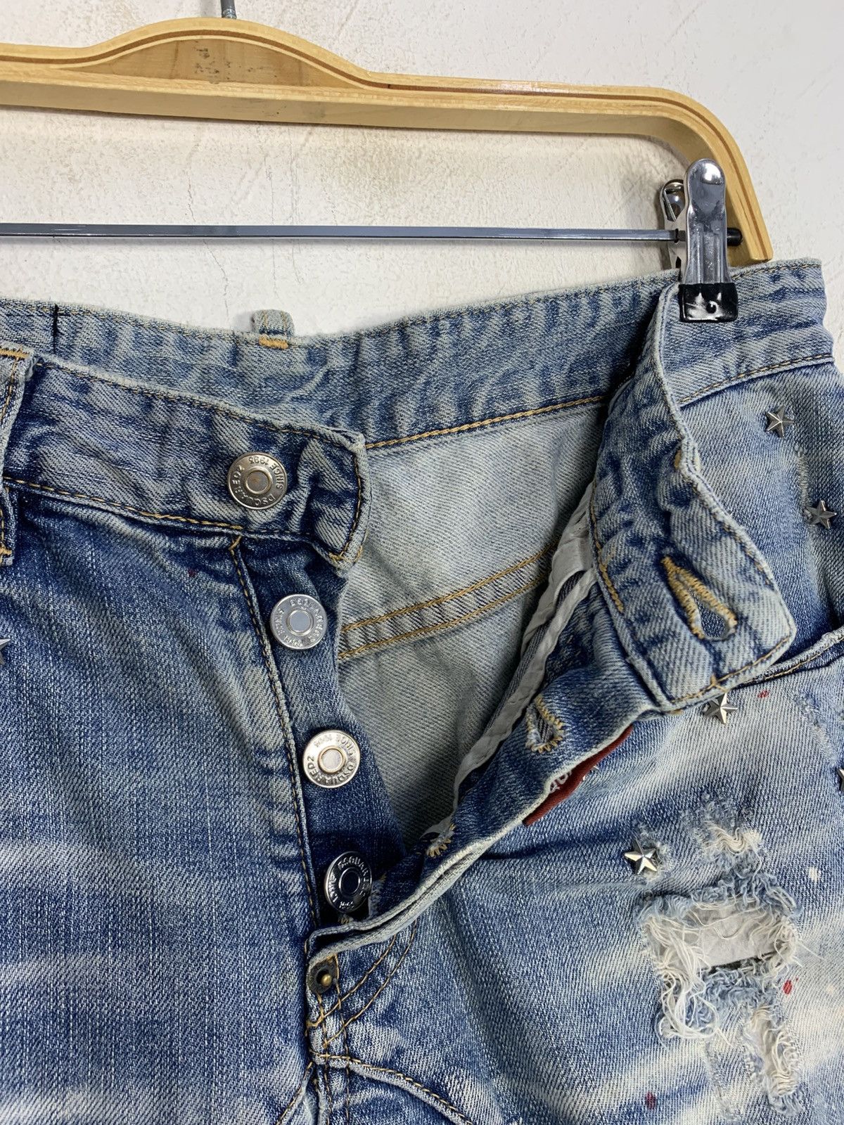 Dsquared2 Trashed Dsquared2 Caten Twins Star Stud Faded Indigo Denim Size US 33 - 8 Thumbnail