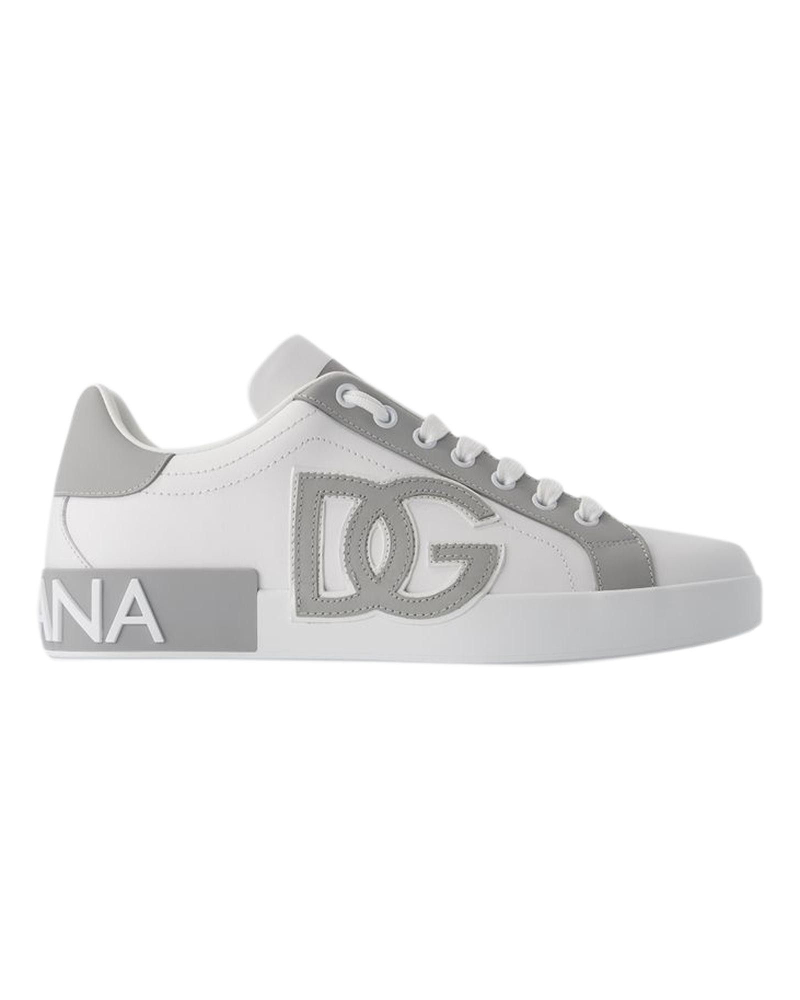 image of Dolce Gabbana Smooth Leather Lace-Up Sneakers With Rubber Sole in White, Men's (Size 10)