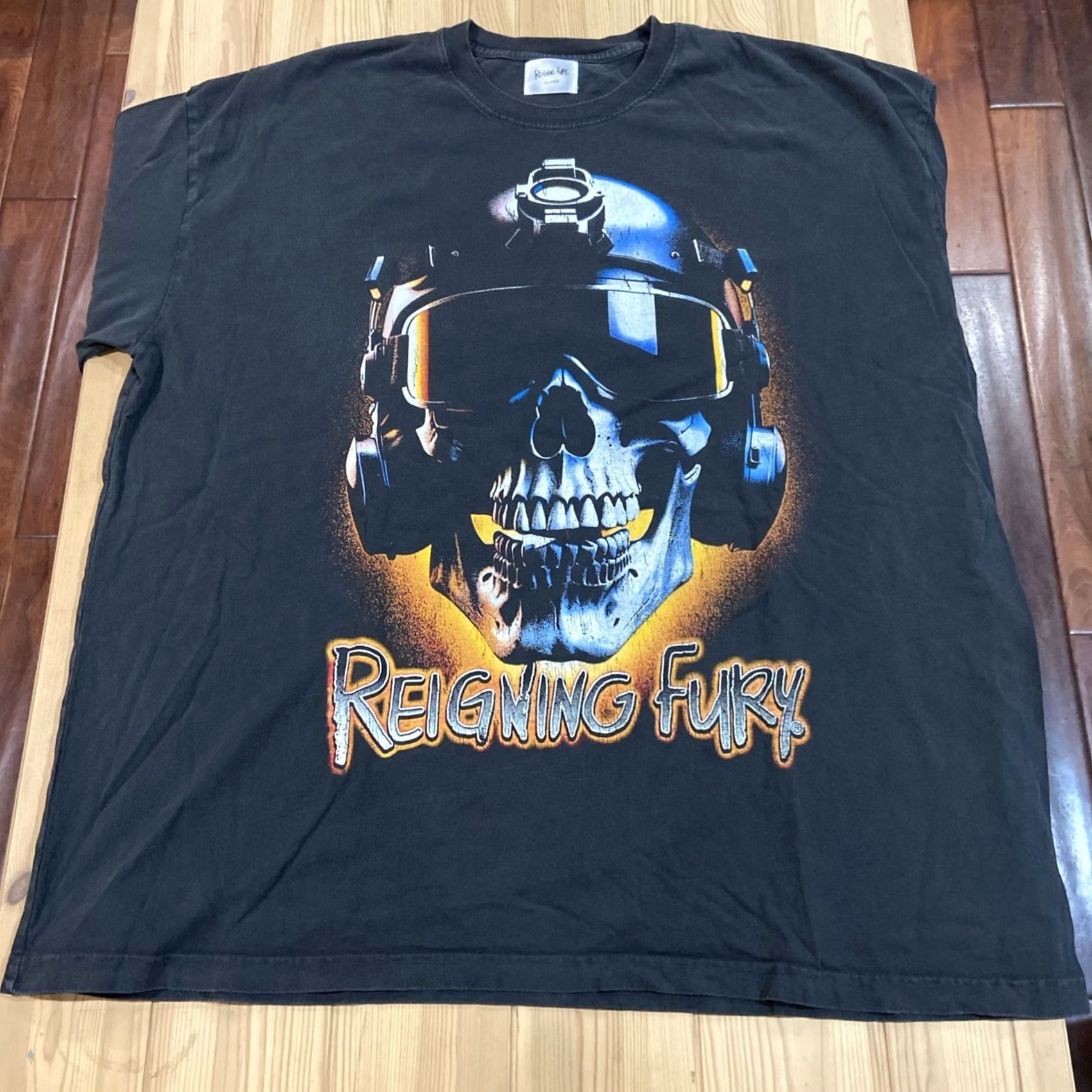 Vintage Reigning Fury T-Shirt Men Black Crewneck XL Skull Pilot Fighter Pilot Outdoor Urban All Seasons Breathable Lightweight Logo Size US XL / EU 56 / 4 - 2 Thumbnail