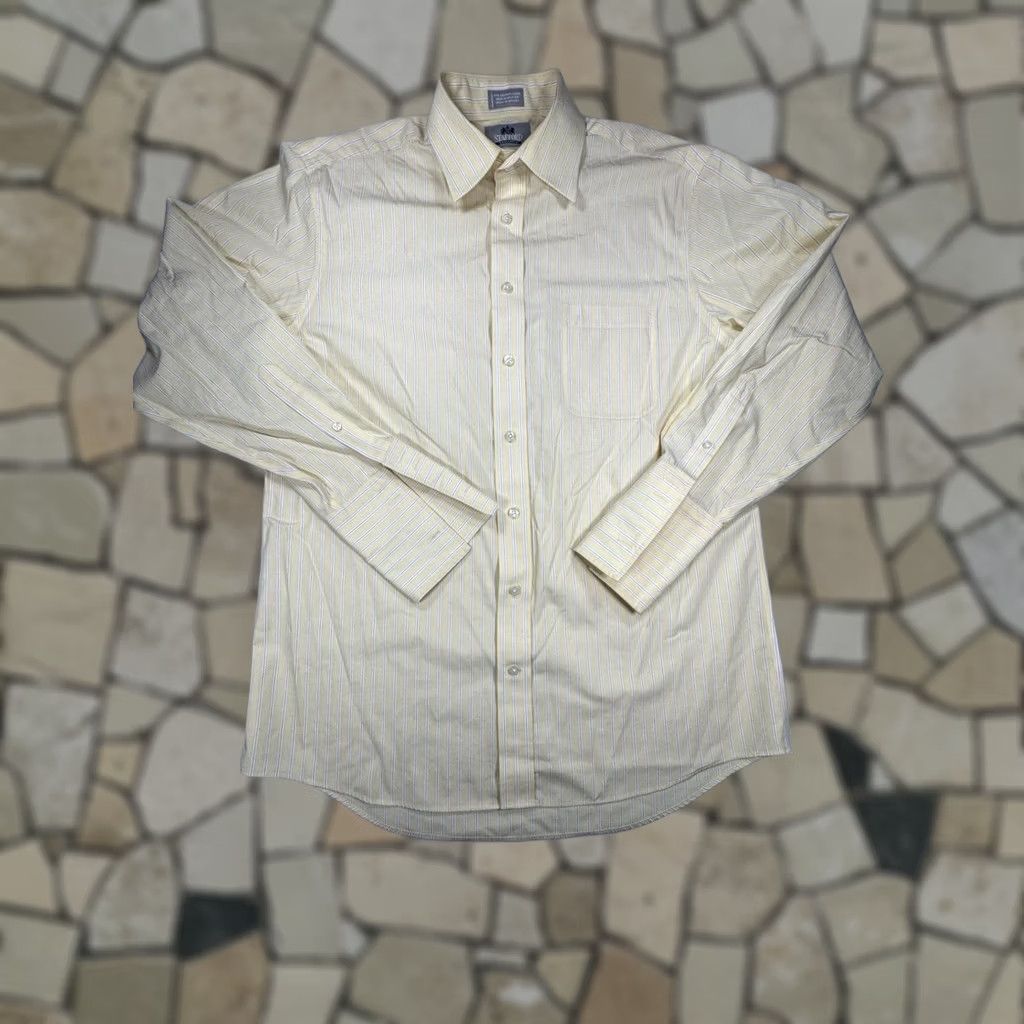 Stafford Stafford Dress Shirt Yellow 15.5 32/33 Non-Iron Button-Down French Cuff Regular Mens Shirt Size 42R - 1 Thumbnail