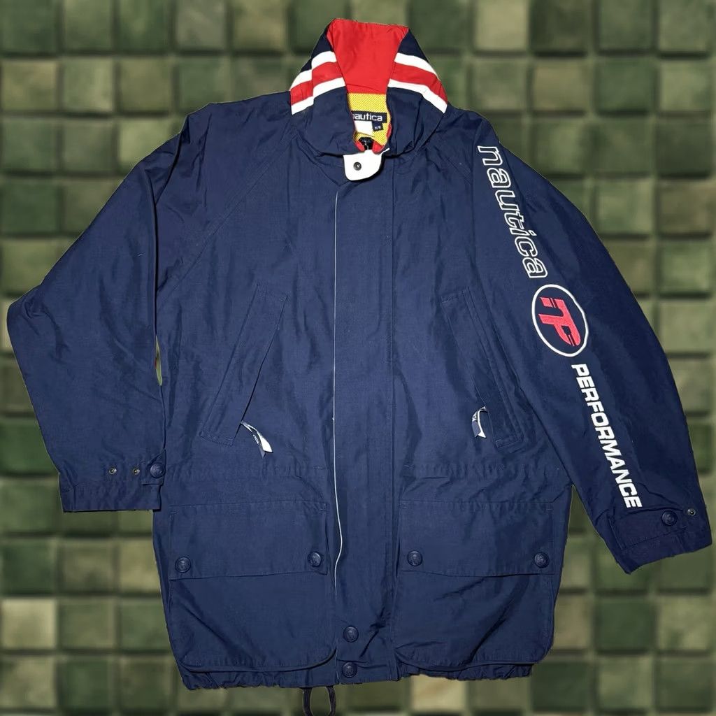 Nautica VINTAGE Nautica Hydro PERFORMANCE Waterproof Sail Boating Fish Jacket Coat Navy Mens M Blue Waterproof Water Resistant Hood Hidden Many pockets 90s Size US M / EU 48-50 / 2 - 1 Thumbnail