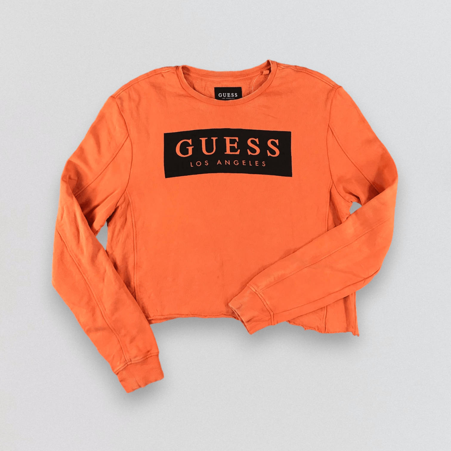 image of Guess Crop Top Crewneck Sweatshirt in Orange, Men's (Size Medium)