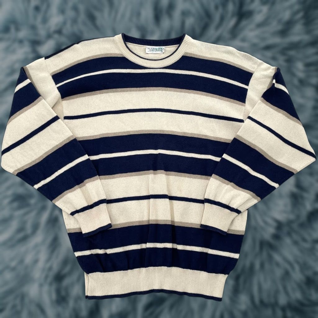 Vintage VINTAGE Tuttle Golf Sweater Adult Large Tan Blue Stripe Cashmere Cotton Classic Mens Size US L / EU 52-54 / 3 - 1 Thumbnail