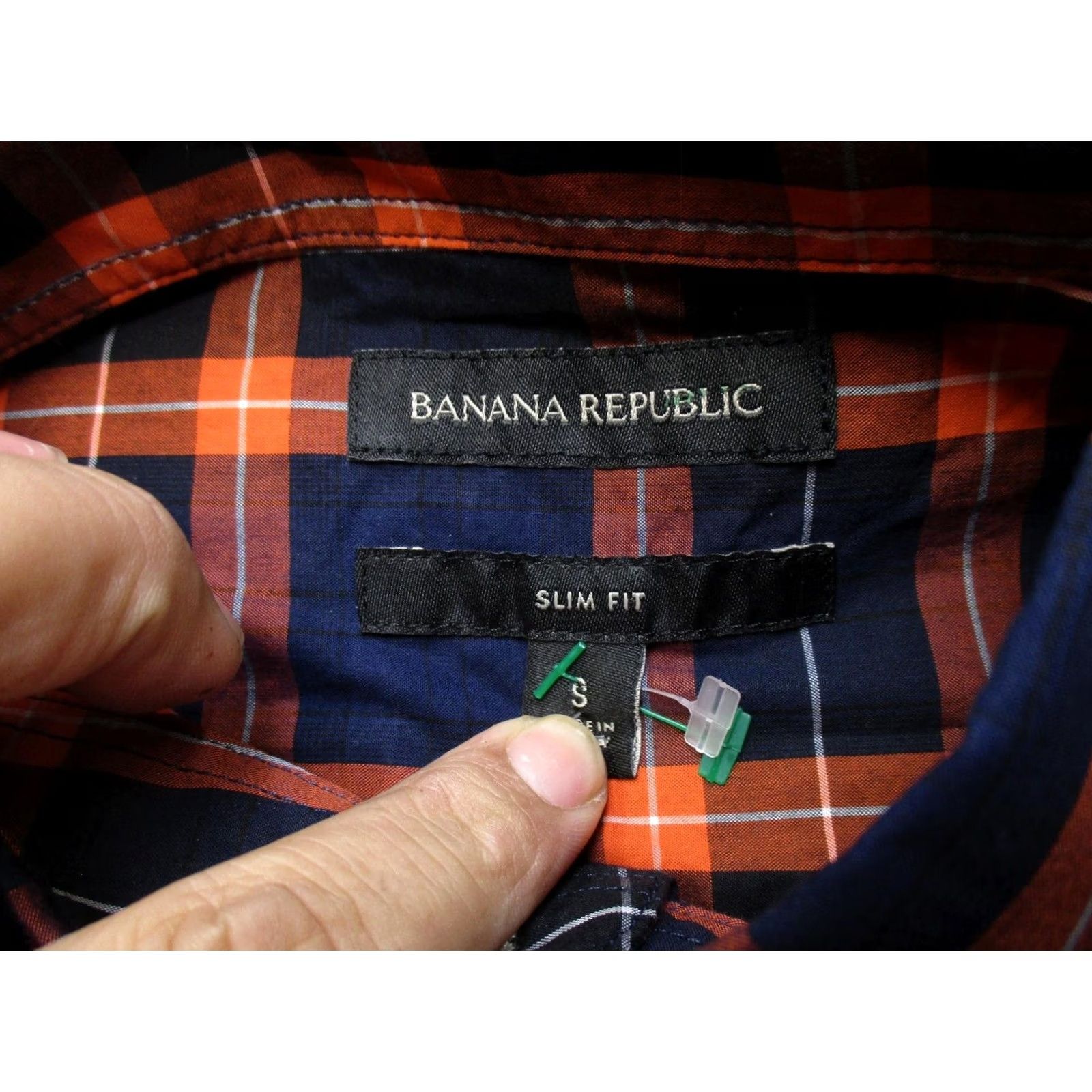Banana Republic Banana Republic Mens Small Slim Fit Navy Orange Plaid Button-Up Shirt Organic Cotton Size US S / EU 44-46 / 1 - 4 Thumbnail