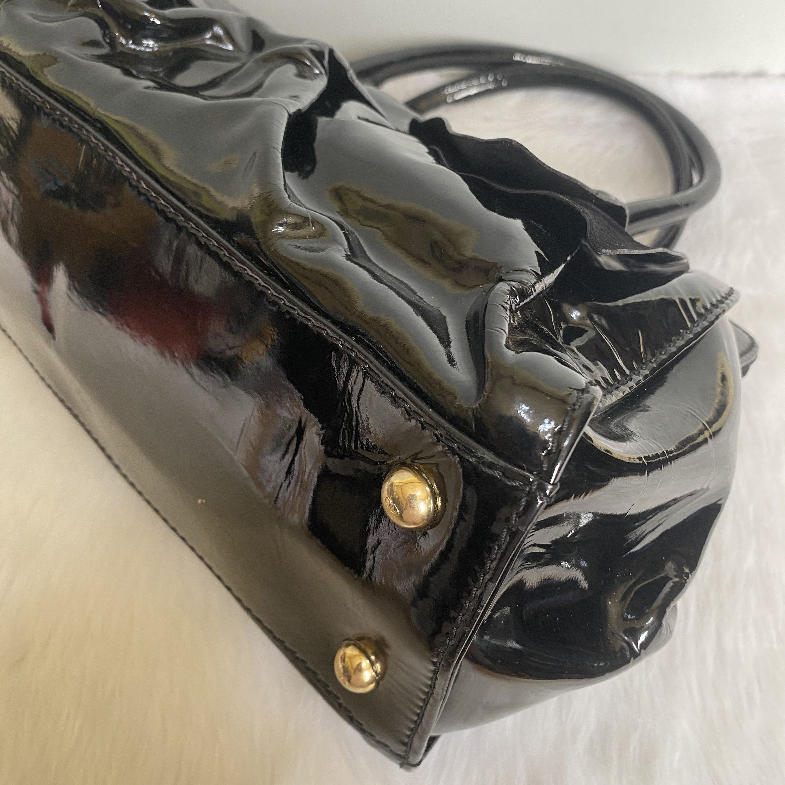 Valentino × Vintage Vintage Black Bow Patent Leather Top Handle Satchel Bag Size ONE SIZE - 7 Thumbnail