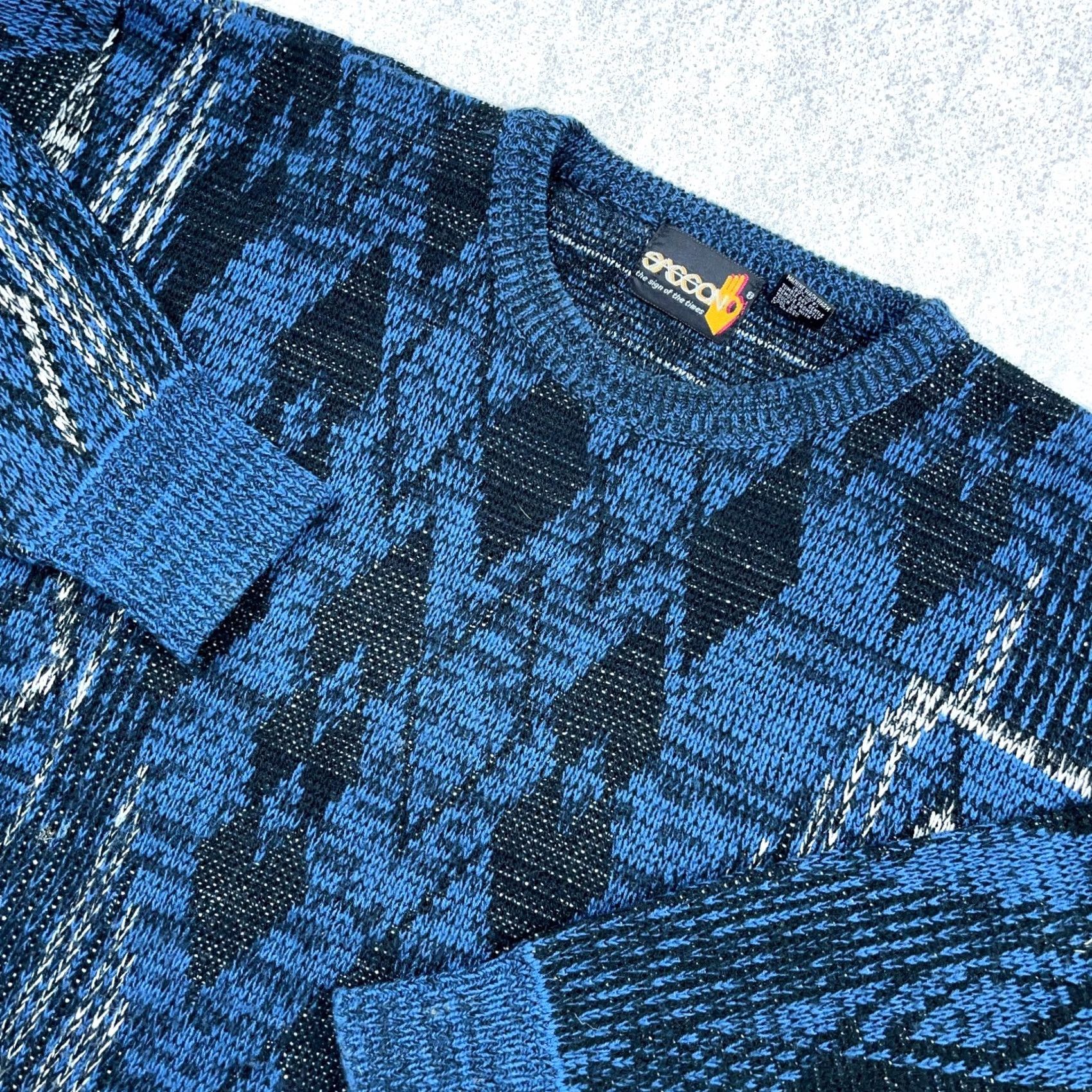 Vintage VINTAGE Grandpa Sweater Mens Large Blue Black Geometric Crewneck 80s 90s Cosby Size US L / EU 52-54 / 3 - 2 Thumbnail