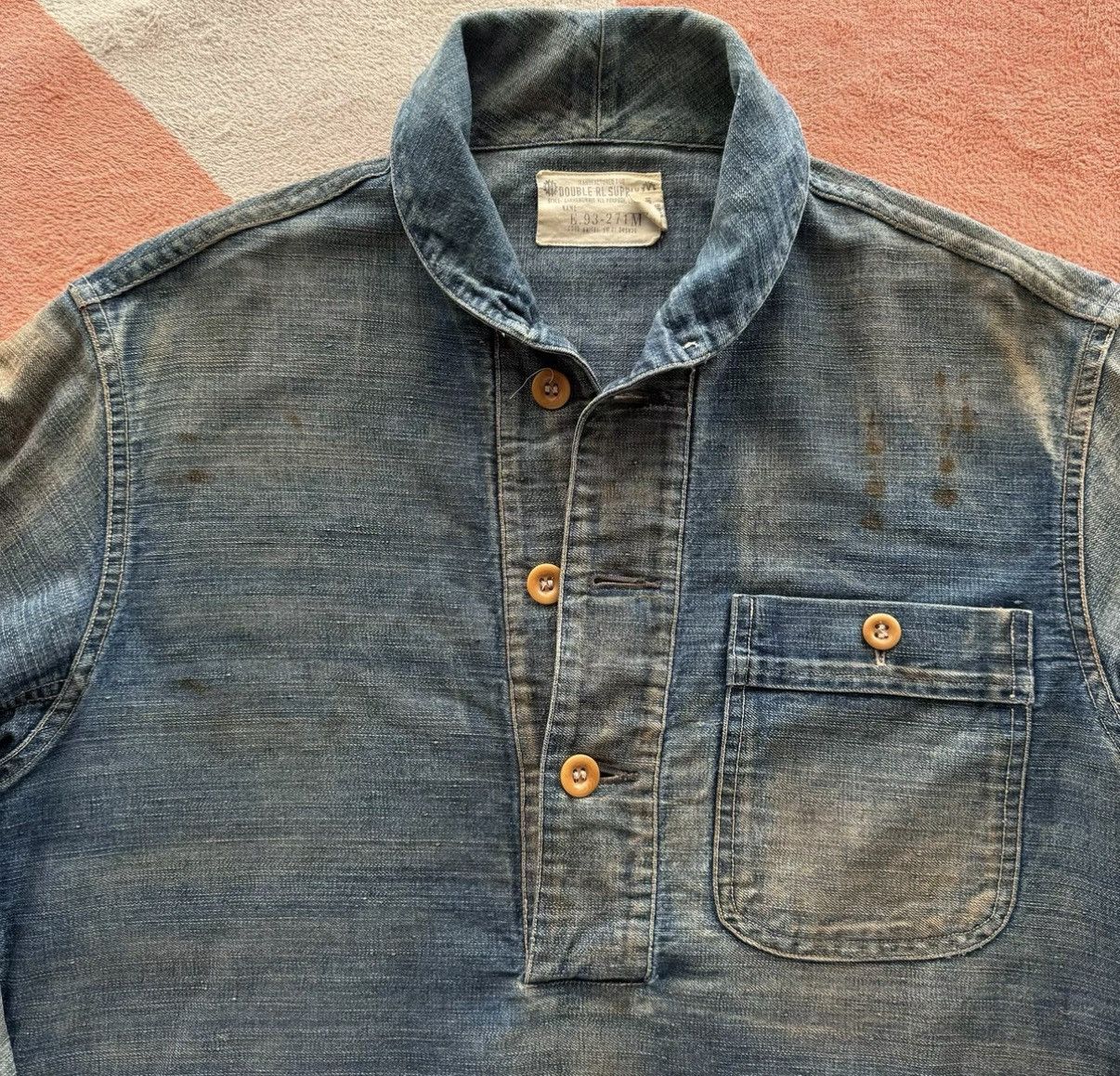 RRL Ralph Lauren Mud-Wash Distressed Denim Shirt Ralph Lauren Double RL K22 Size US S / EU 44-46 / 1 - 2 Thumbnail