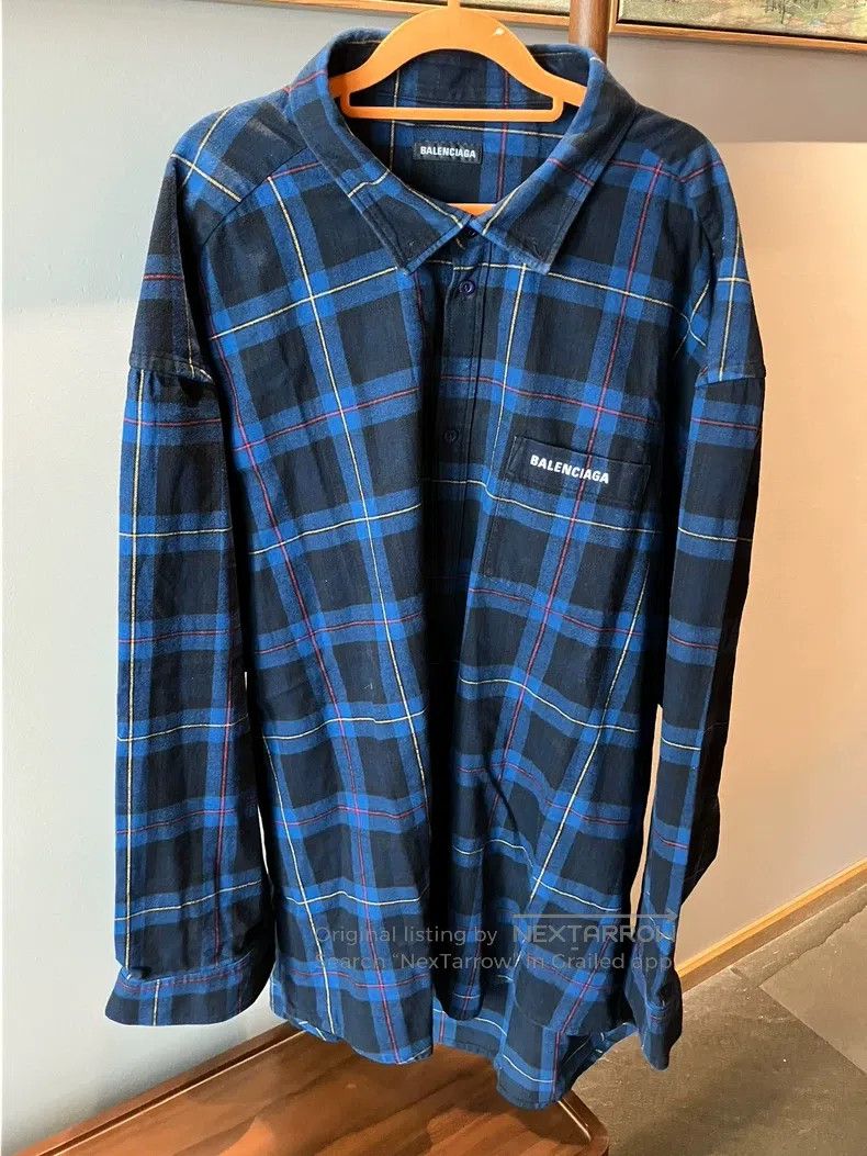 Balenciaga Balenciaga Blue plaid pocket logo embroidered long-sleeve Size US S / EU 44-46 / 1 - 1 Thumbnail