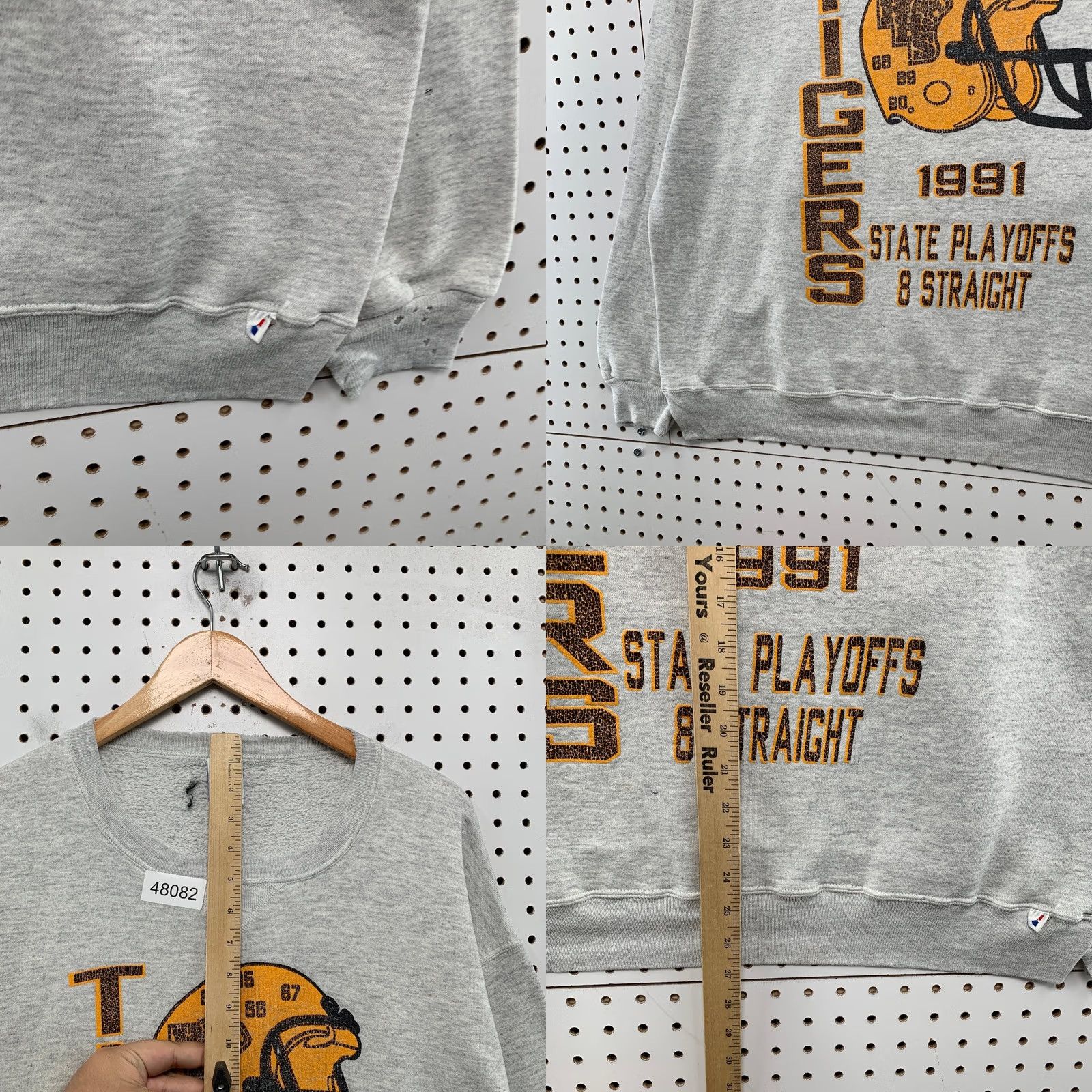 Russell Athletic VINTAGE Tigers Football Sweatshirt Mens 2XL Gray Russell Athletic Crew Neck 90s State Playoff Champs US Size US XXL / EU 58 / 5 - 8 Thumbnail