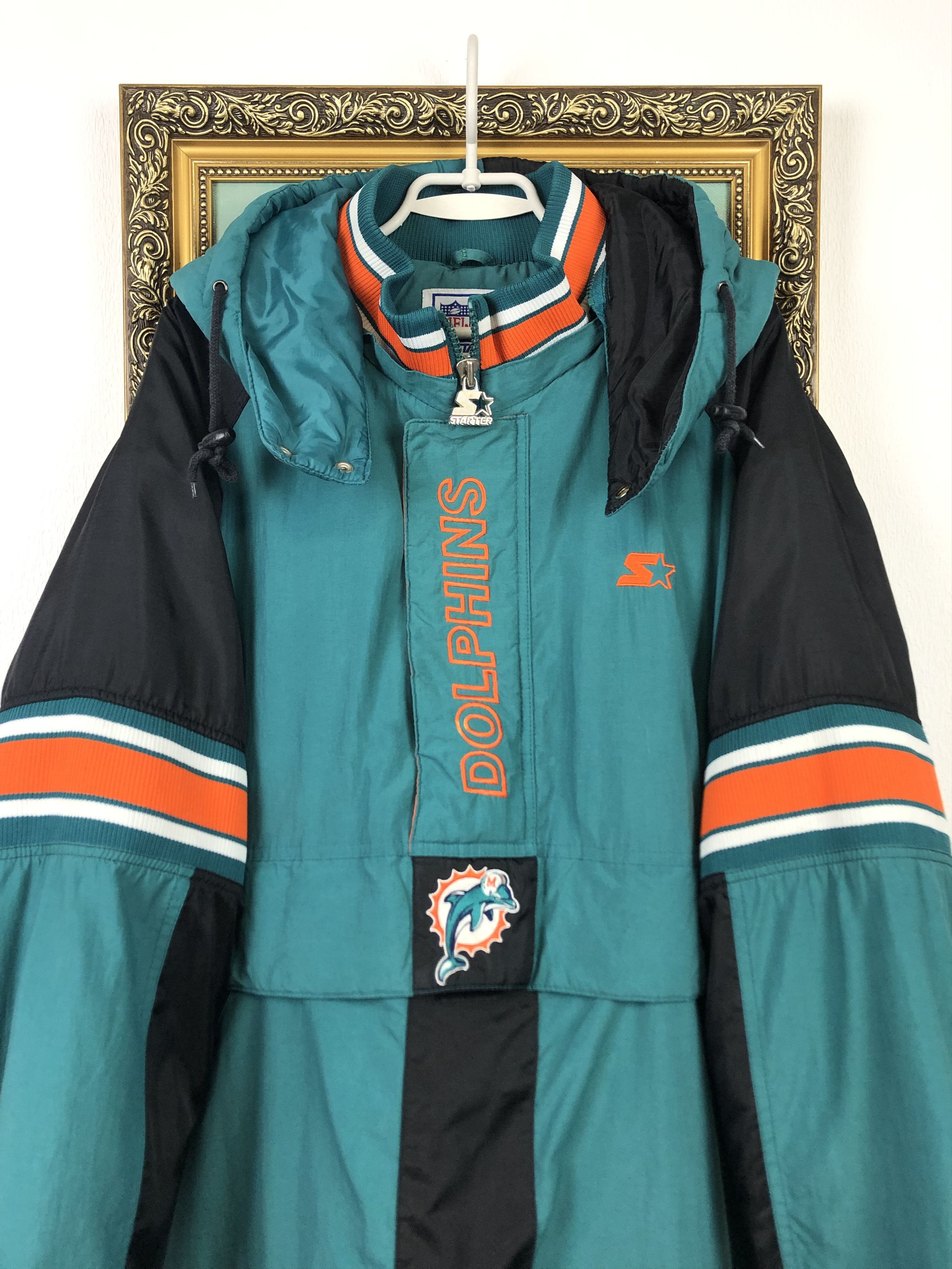 Starter × Vintage Vintage 90s Starter Miami Dolphins Hooded Jacket Bomber Rare Size US XXL / EU 58 / 5 - 6 Thumbnail