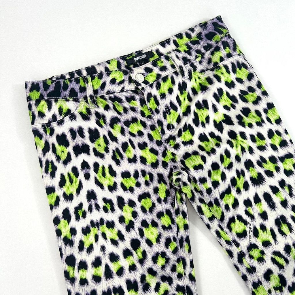 Just Cavalli y2k Cavalli white green and black leopard print jeans Size 31" - 4 Thumbnail