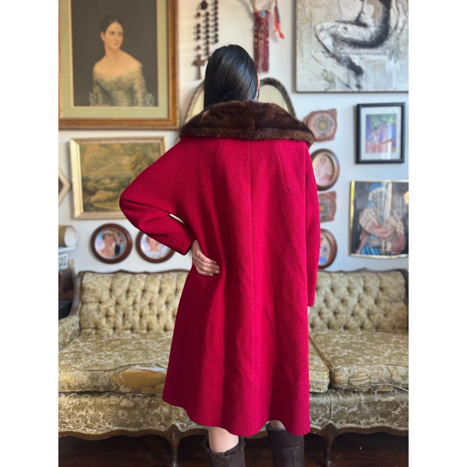 Vintage 50s Stevens Hockanum Topaz Red Genuine Fur Collar Coat Large Size L / US 10 / IT 46 - 5 Thumbnail