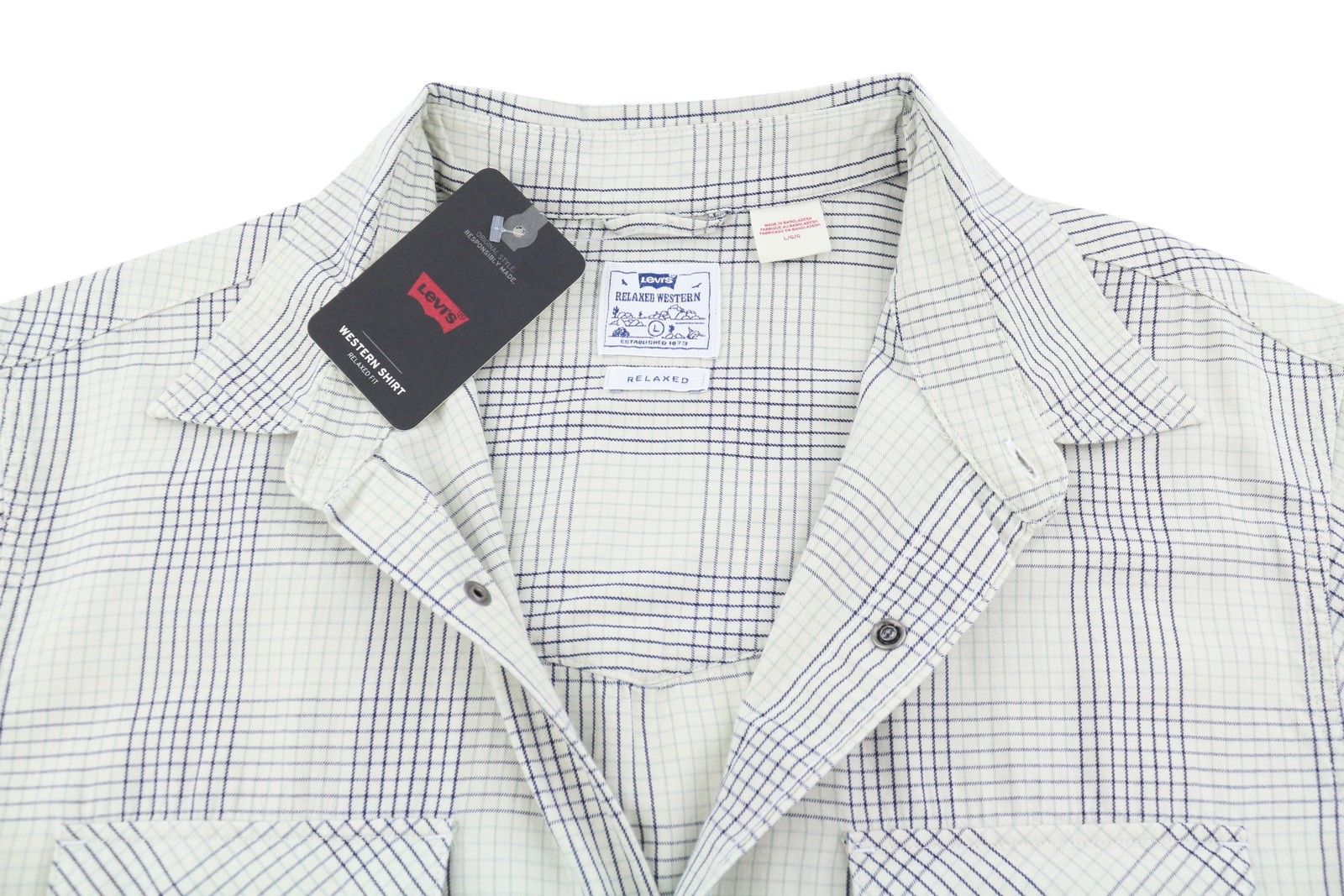 Levi's RELAXED L Grey Plaid Snap Spread Short Sleeve 87852 Size US L / EU 52-54 / 3 - 5 Thumbnail