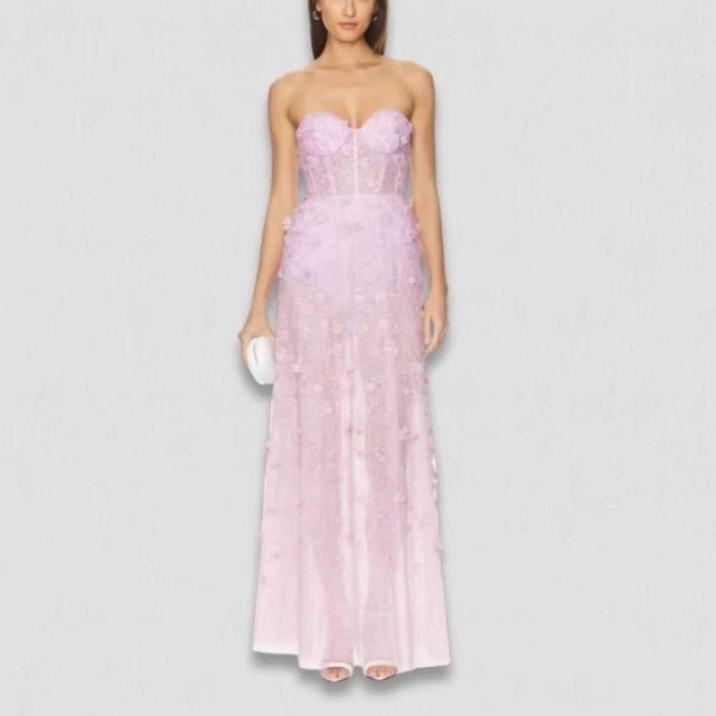 Bcbgmaxazria BCBG Max Azria Corset Gown 3D Floral Lace Sheer Pink Lilac 6 Size M / US 6-8 / IT 42-44 - 1 Thumbnail