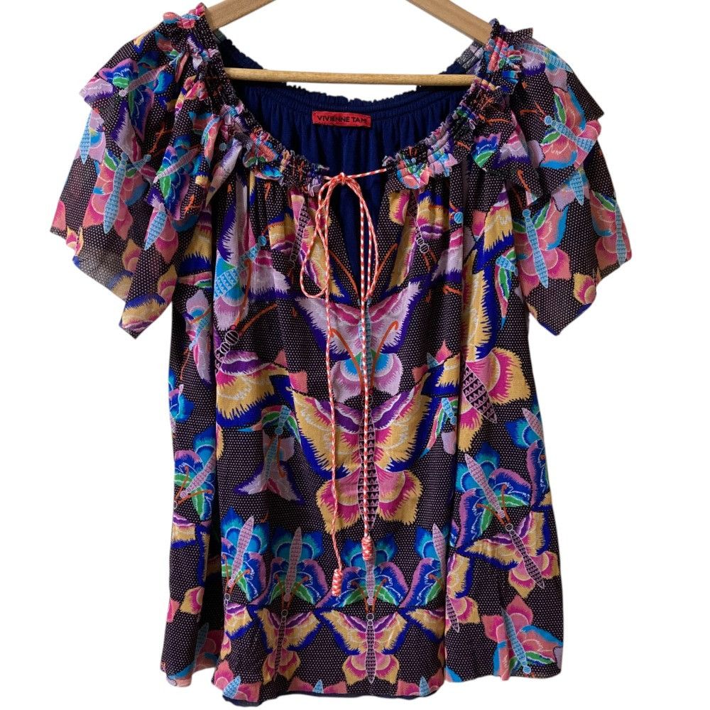 Other Other VIVIENNE TAM Butterfly Print Power Net Frill Sleeve Blouse Others Tops DUTY FREE for USA Size ONE SIZE - 1 Thumbnail