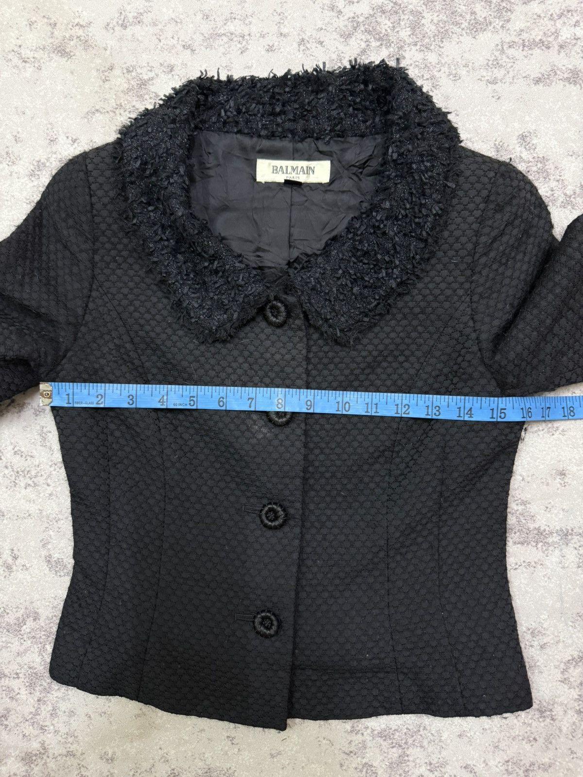 Balmain BALMAIN BLACK TEXTURED JACKET FUR COLLAR THREE QUARTER SLEVE Size XS / US 0-2 / IT 36-38 - 16 Thumbnail