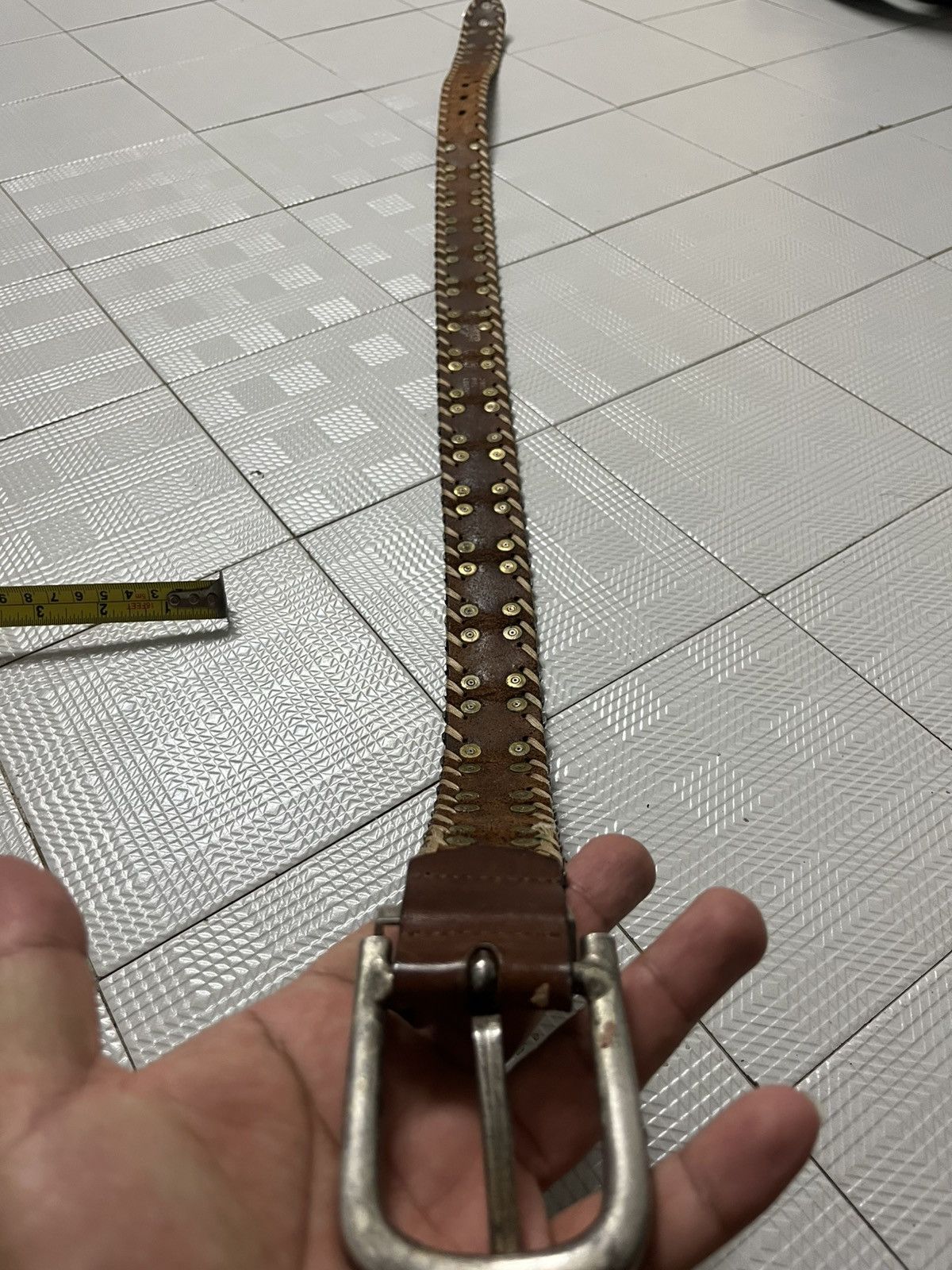 If Six Was Nine LEATHER BELT SILVER RIVETED by LIANERO Size 34 - 4 Thumbnail
