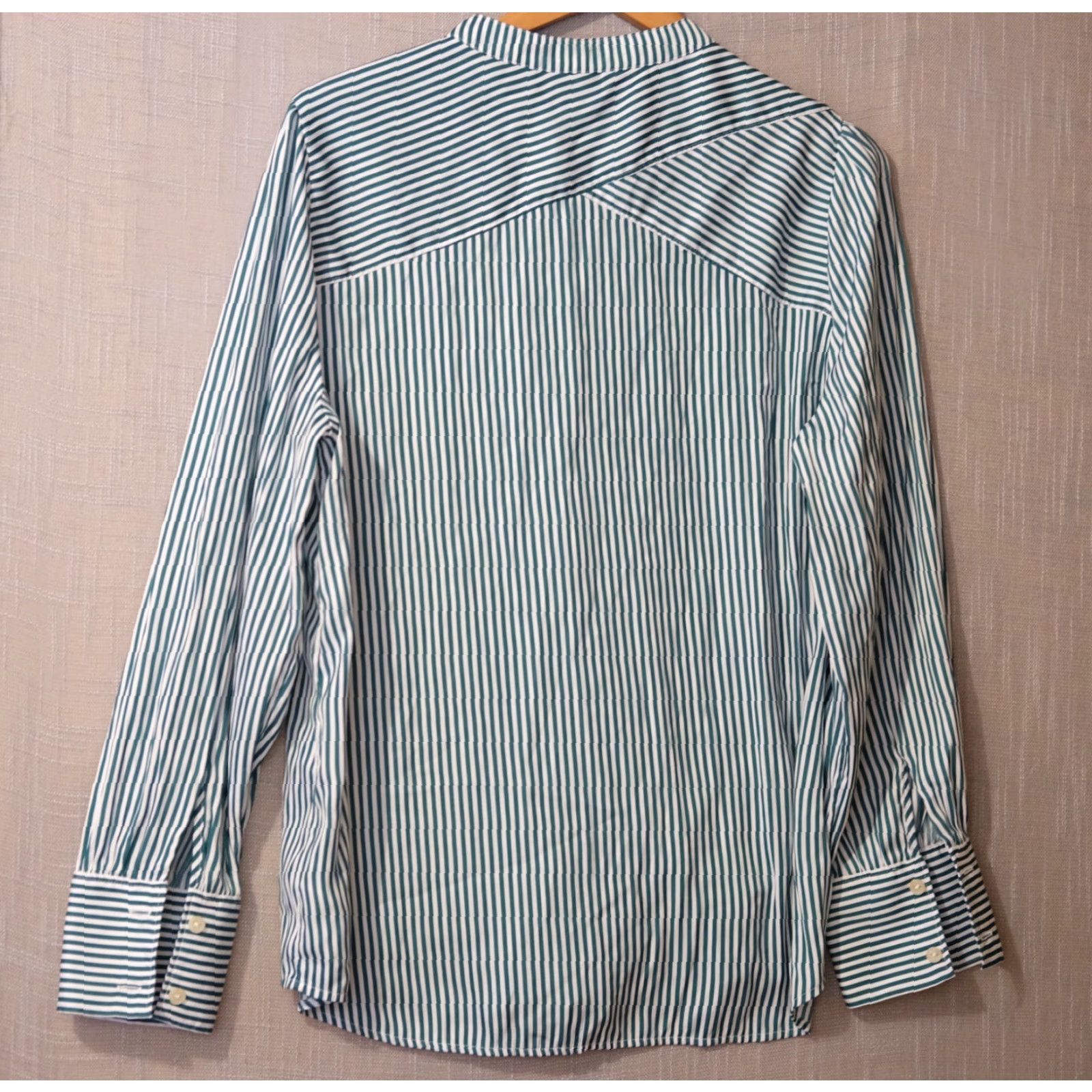 Lands' End Lands' End Shirt Green/White Stripe Mock Neck Button Up Womens XL Size XL / US 12-14 / IT 48-50 - 5 Thumbnail