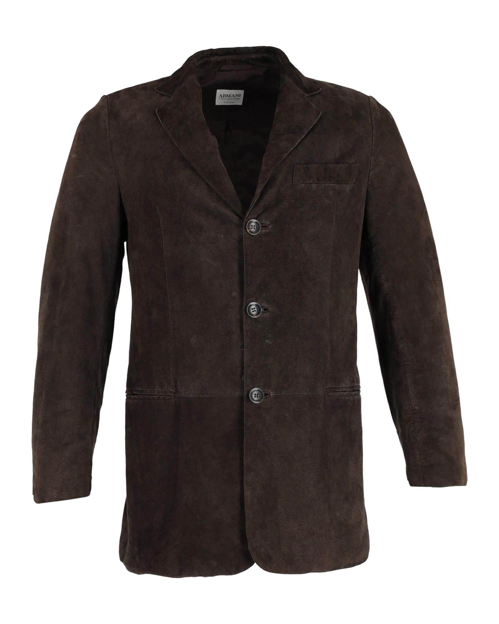 image of Giorgio Armani Luxurious Brown Suede Single-Breasted Jacket By Armani Collezioni, Men's (Size Small