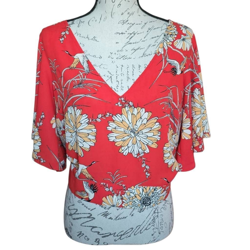 Express Express Women's Size Lrg Women's Red Orange Floral Pelican O Size L / US 10 / IT 46 - 1 Thumbnail