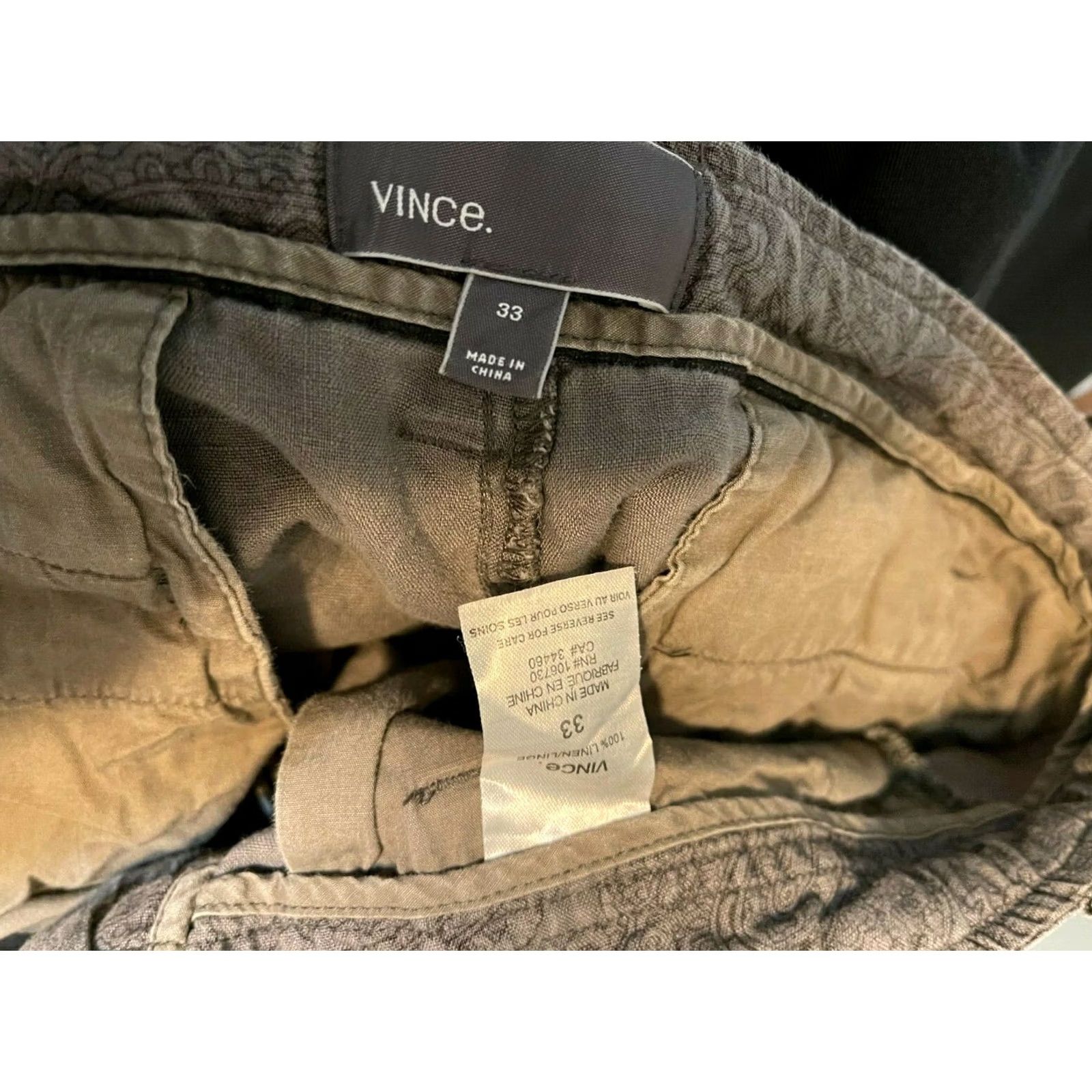 Vince Vince. 100% linen Paisley Drawstring Khaki Shorts Light Gray/Beige Men's 33 Size US 35 - 4 Thumbnail