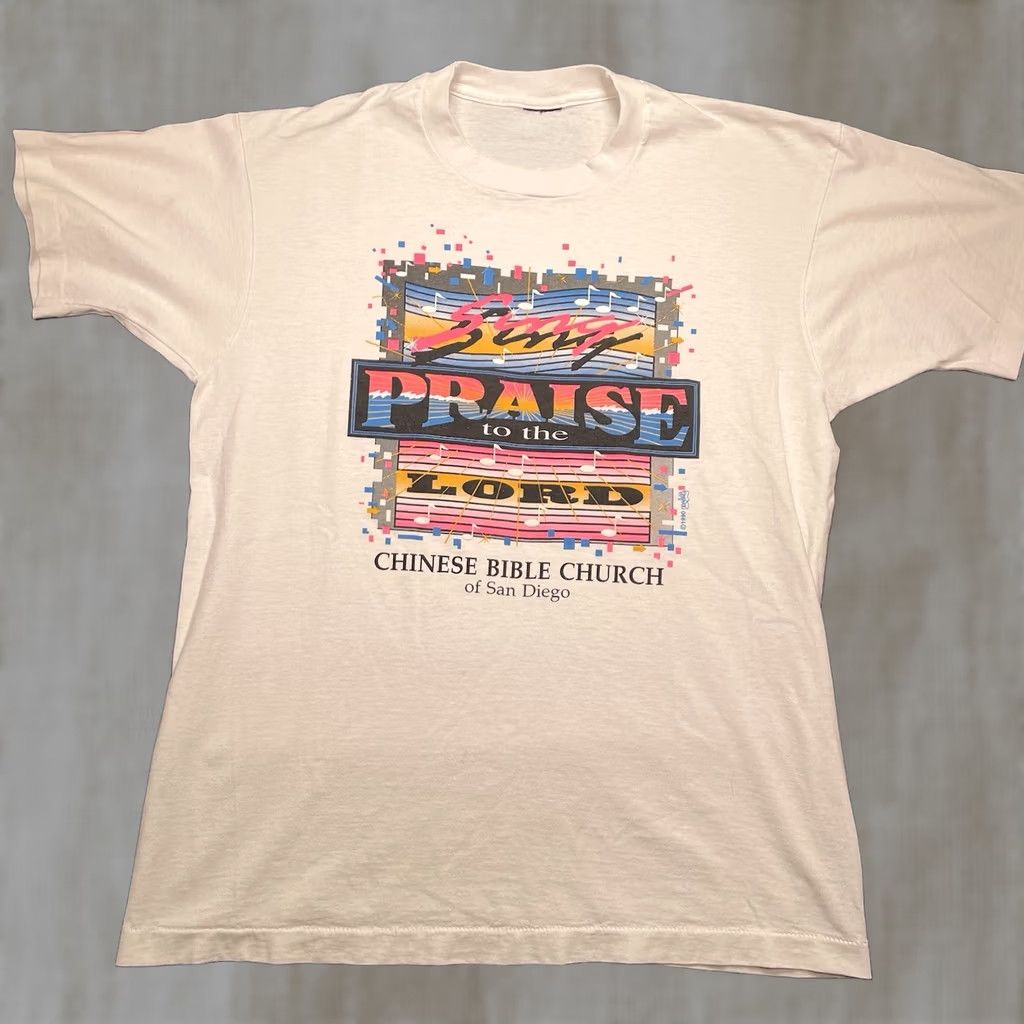Vintage VINTAGE Jesus Shirt Men L White 1990s San Diego Chinese Bible Church Tee Praise Shirt Mens Size US L / EU 52-54 / 3 - 1 Thumbnail