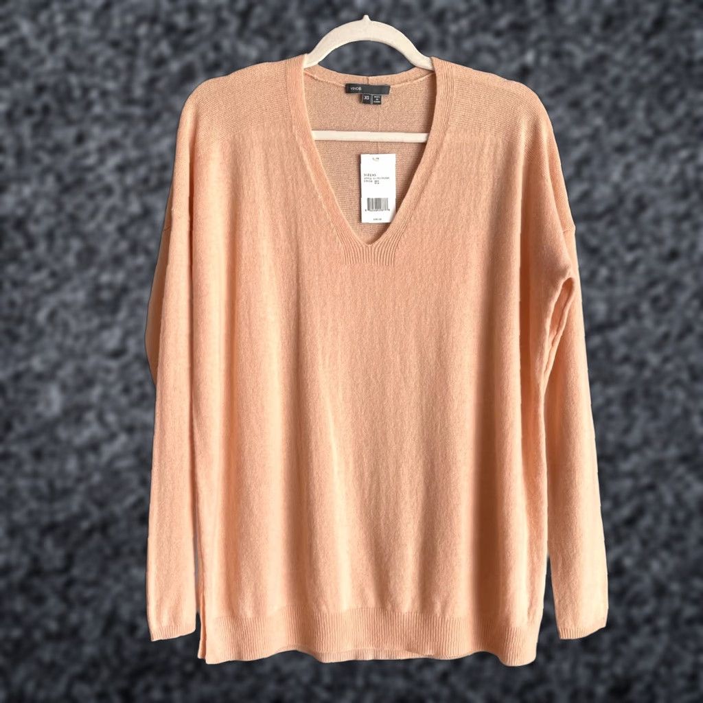 Vince Cashmere Peach V-Neck Sweater XS Womens Lightweight Knit Pullover Long Sleeve Solid Orange 100% Cashmere - 295