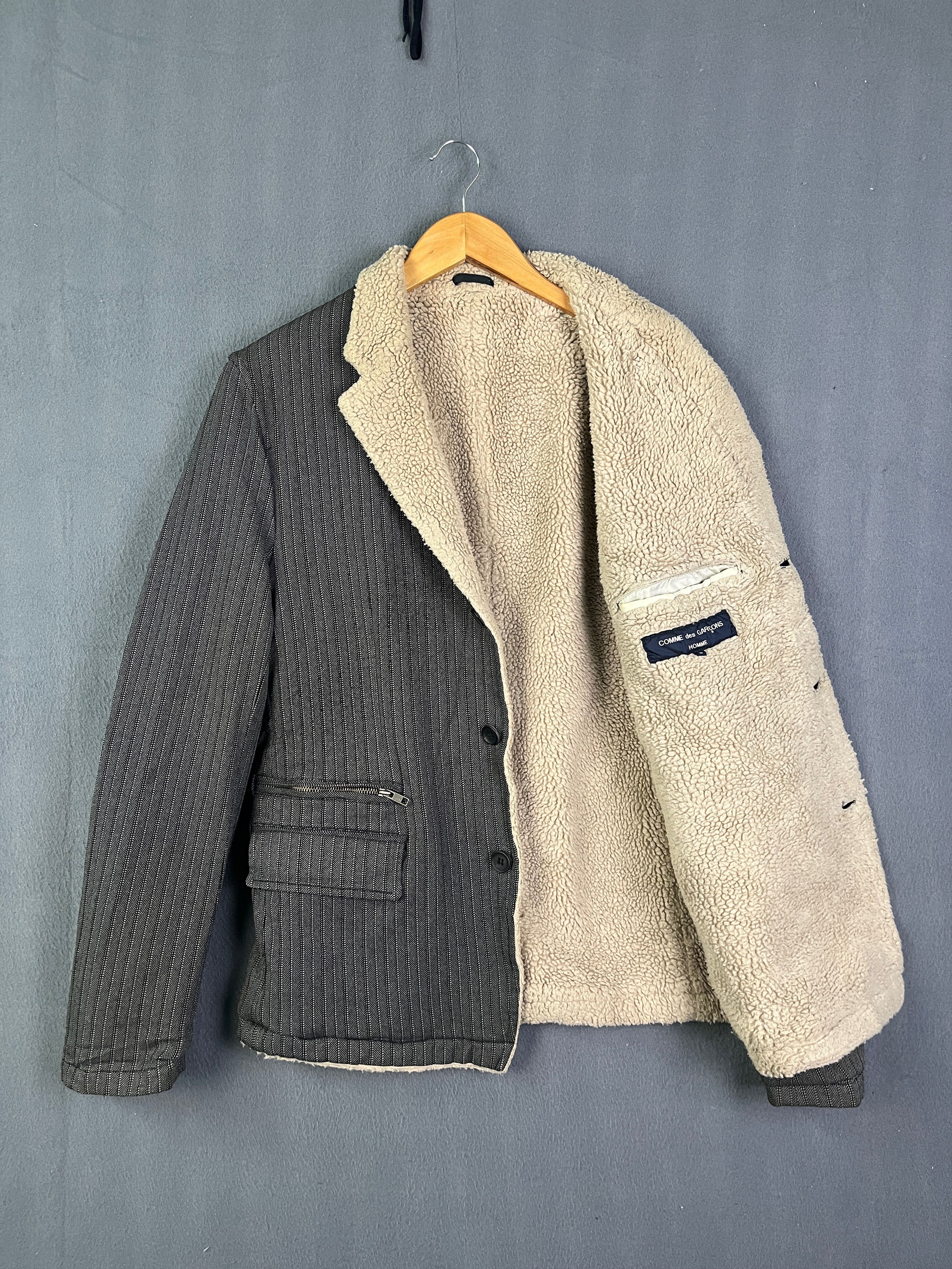 Comme des Garcons Homme CDG Homme AW2005 Sherpa Deep Pile Pinstripes Jacket Size US L / EU 52-54 / 3 - 1 Thumbnail