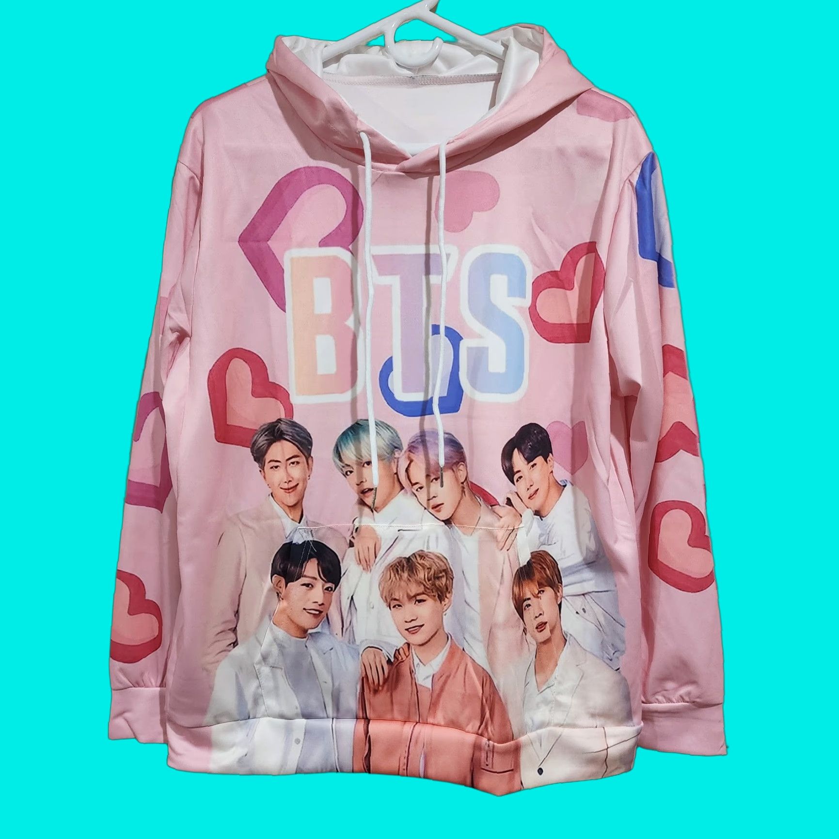 Pinko BTS Band Pink Hearts Long Sleeve Hoodie Sweatshirt Mens L Hooded Polyester Sweatshirt Pullover" Size US L / EU 52-54 / 3 - 1 Thumbnail