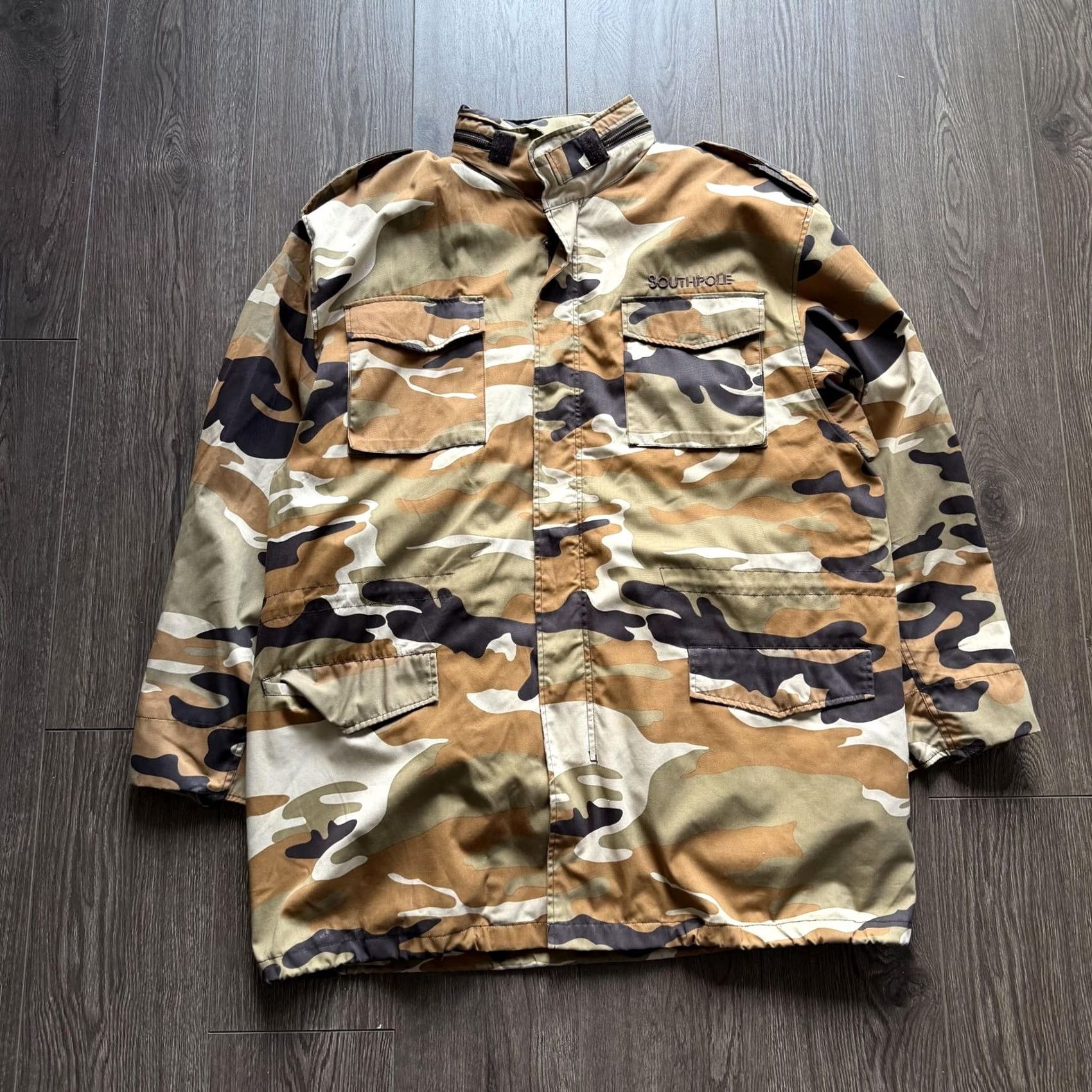 Southpole VINTAGE Southpole Parka Coat Mens XL Brown Canvas Quilted Lined Outdoor Army Camouflage Padded Zip Size US XL / EU 56 / 4 - 3 Thumbnail