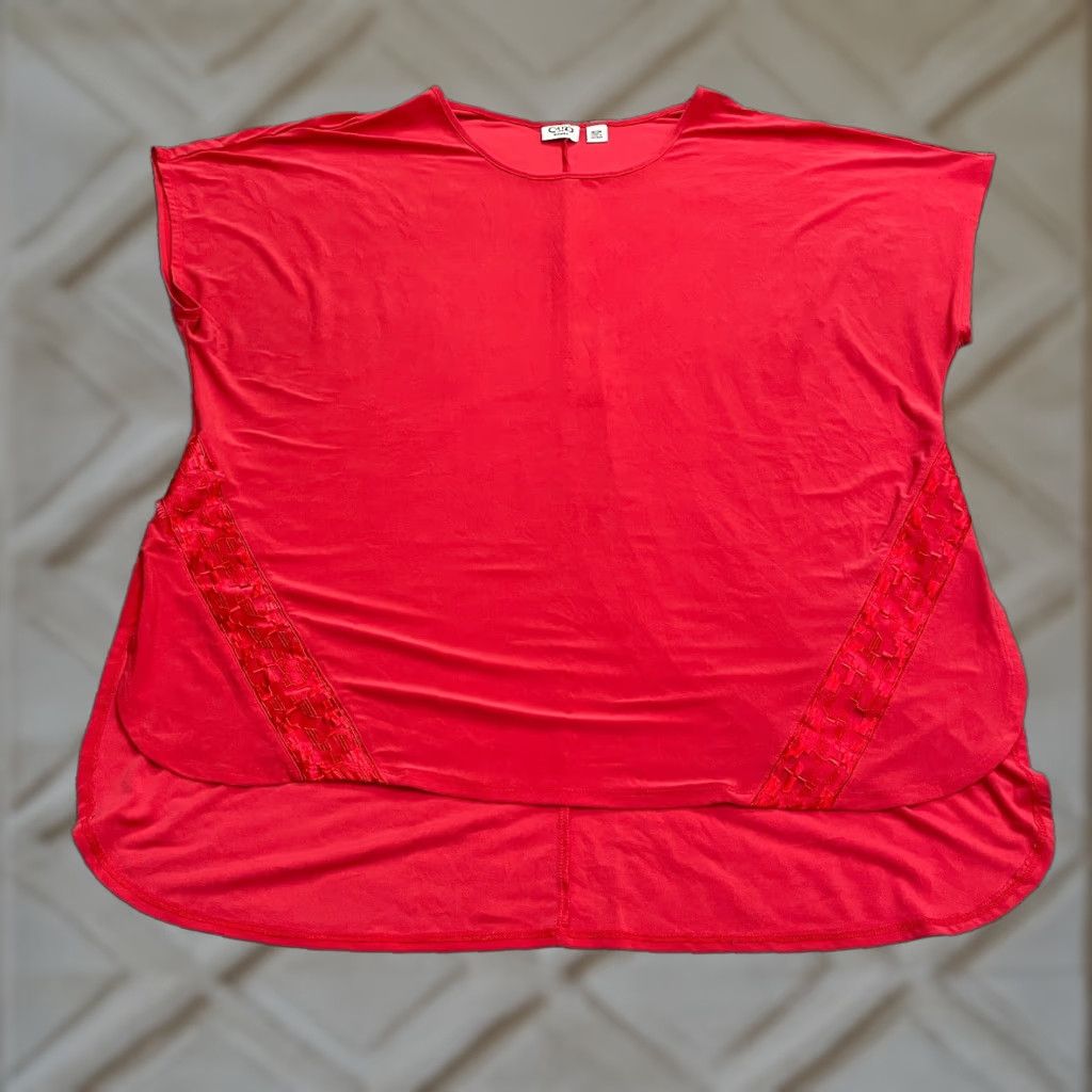 Vintage Cato Blouse Womens 20W Red Crew Neck Dolman Short Sleeve Knit Polyester Spandex Plus Size Top Casual VINTAGE(Camera note: not vintage) Size 3XL / US 20-22 - 1 Thumbnail