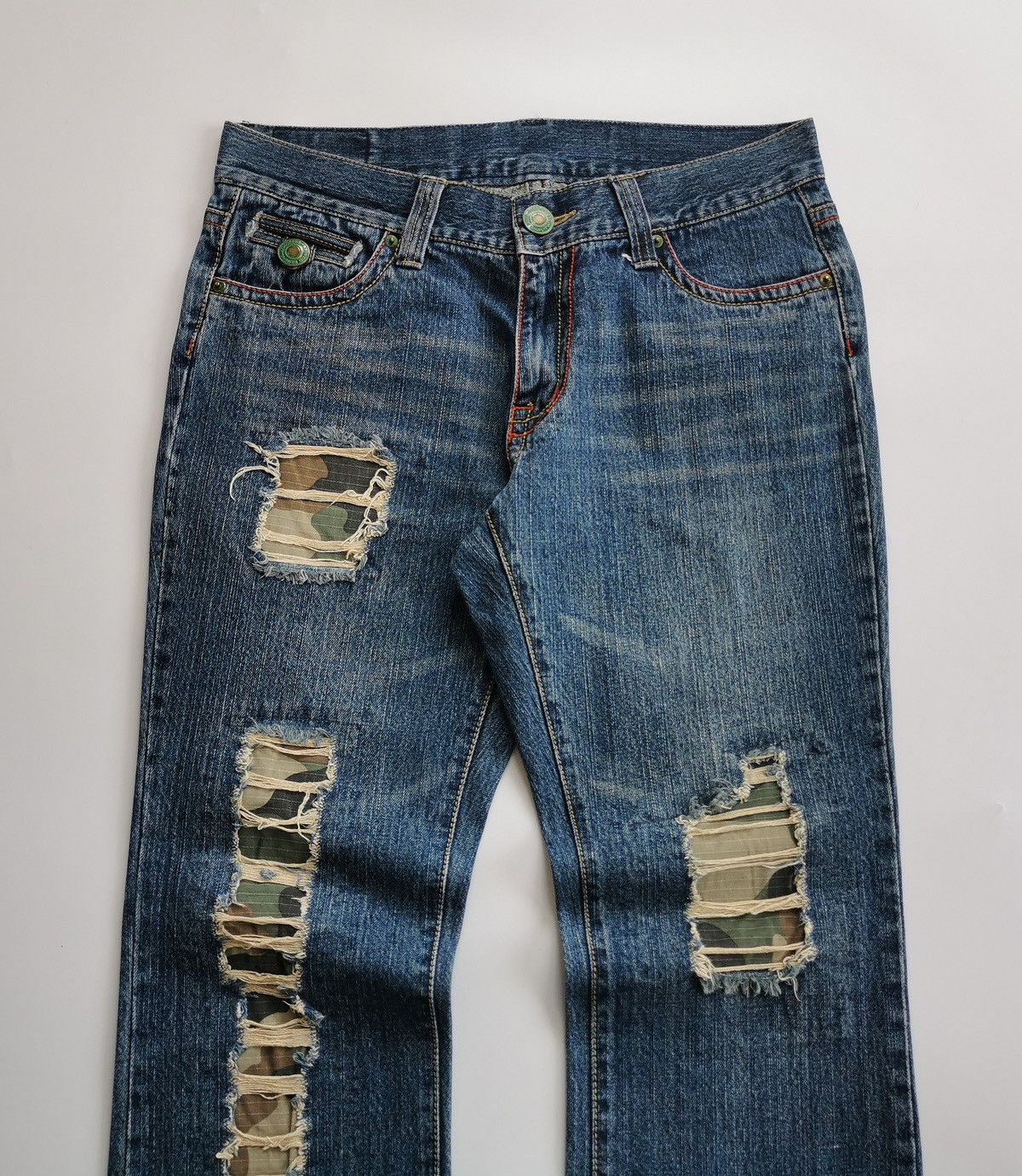 Japanese Brand Unbrand Japan Bootcut Camo Patchwork Repaired Jeans Size US 33 - 2 Thumbnail