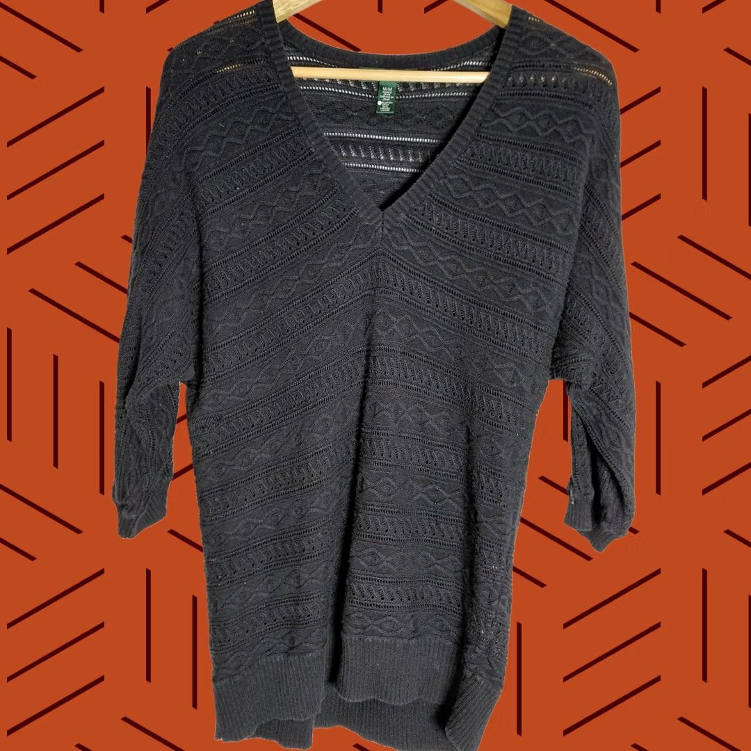 Ralph Lauren LAUREN RALPH LAUREN V-Neck Knit Sweater Black Solid 3/4 Sleeve Women Size M Size M / US 6-8 / IT 42-44 - 1 Thumbnail