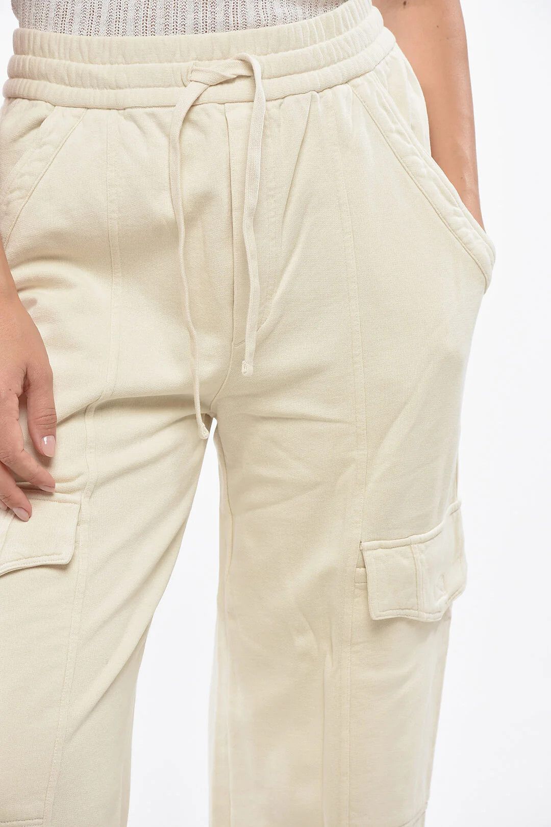 Isabel Marant og1mm0326 Cotton Fleece Cargo Joggers in Beige Size 30" / US 8 / IT 44 - 3 Thumbnail