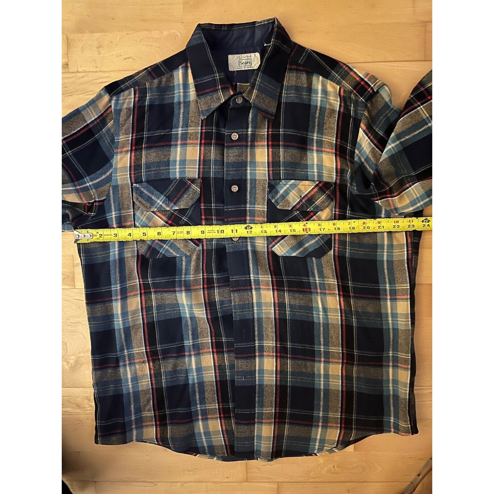 Sears 70s 80s SEARS FLANNEL SHIRT PLAID BUTTON UP Large 16-16.5 Size US L / EU 52-54 / 3 - 4 Thumbnail