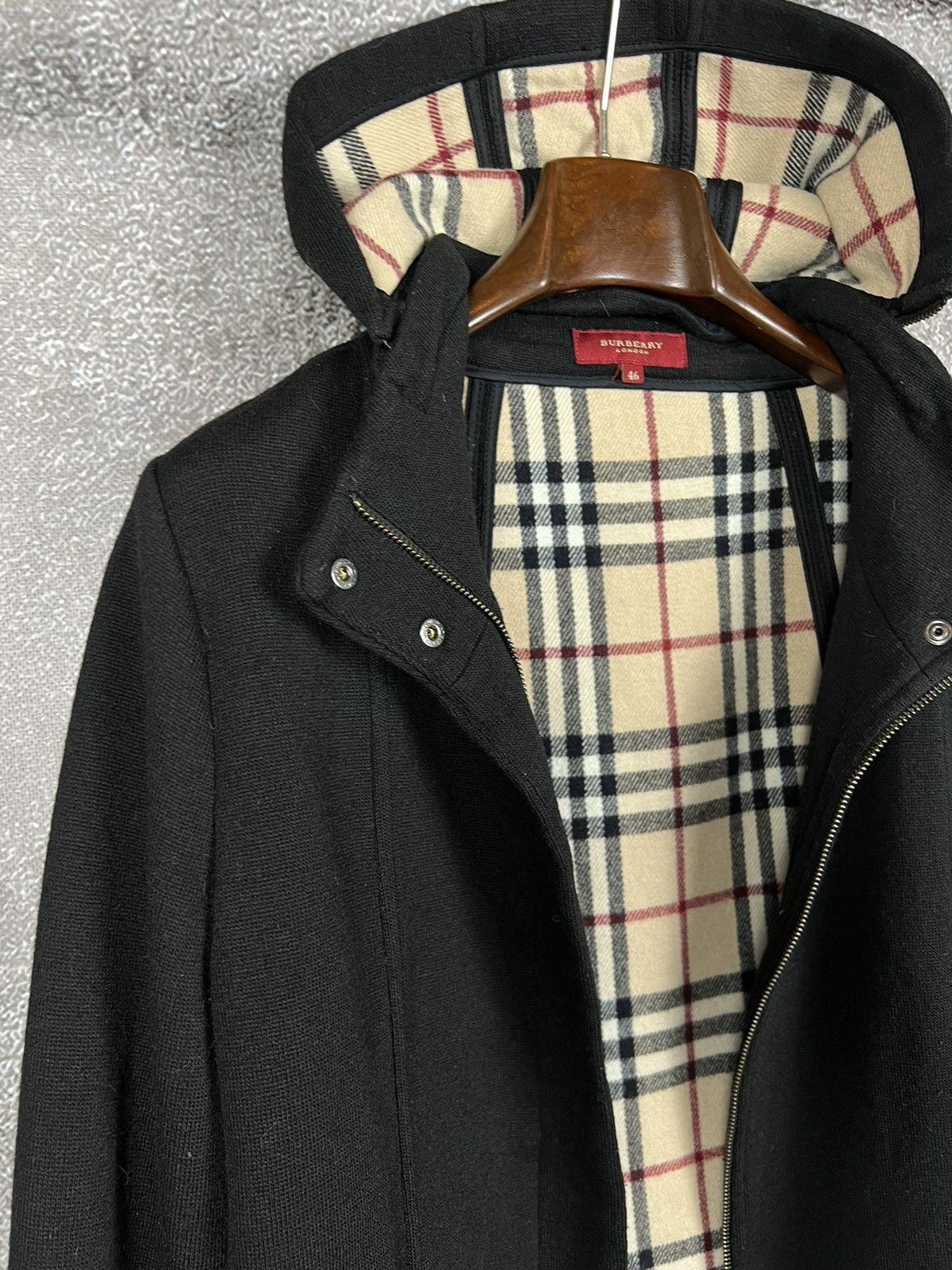 Burberry × Designer Burberry London Hooded Wool Coat nova check zip small logo Size L / US 10 / IT 46 - 2 Thumbnail