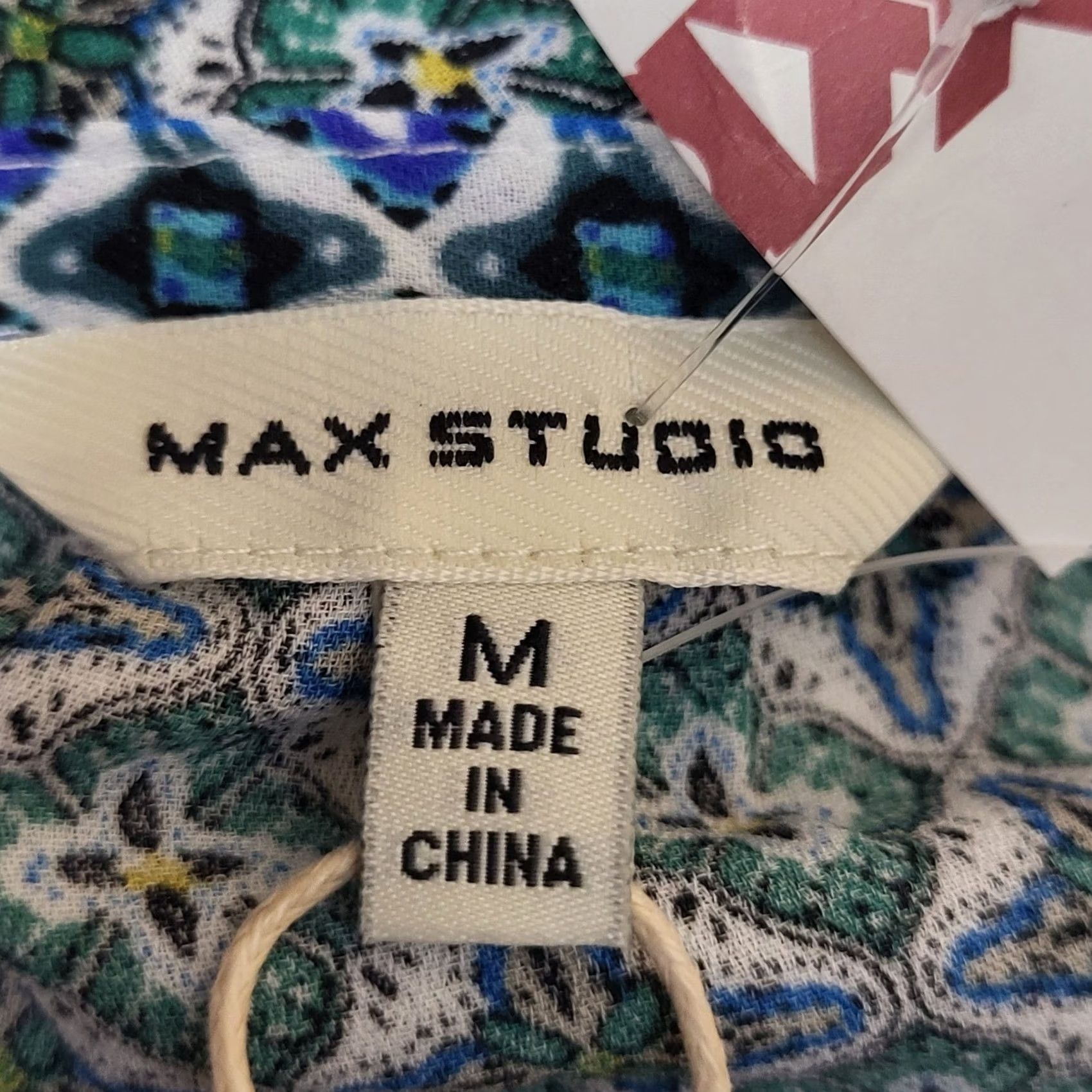 Vintage Max Studio Womens Medium Geometric Blouse - Blue Boho Peasant Size M / US 6-8 / IT 42-44 - 5 Thumbnail
