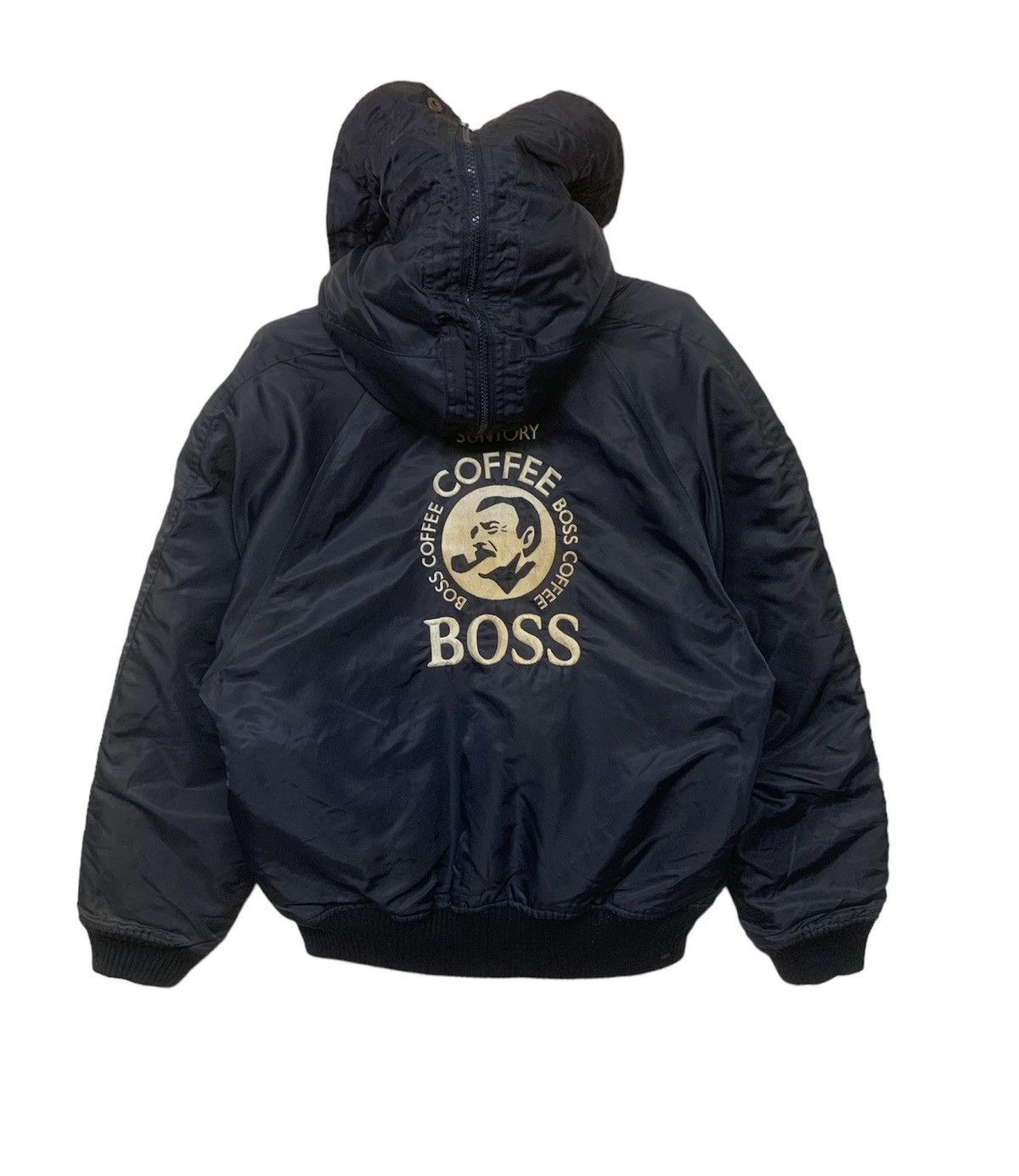 VINTAGE 90'S SUNTORY BOSS COFFEE BIG LOGO BOMBER JACKET