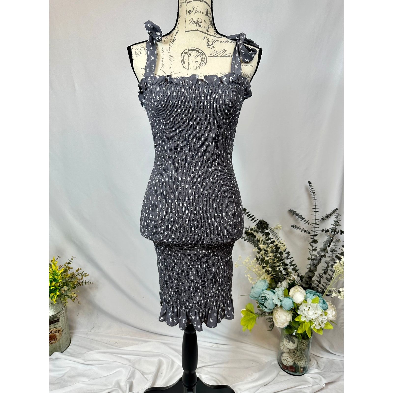 Free People Free People Bella Smocked Slip Dress Tie Straps Gray S Size S / US 4 / IT 40 - 5 Thumbnail