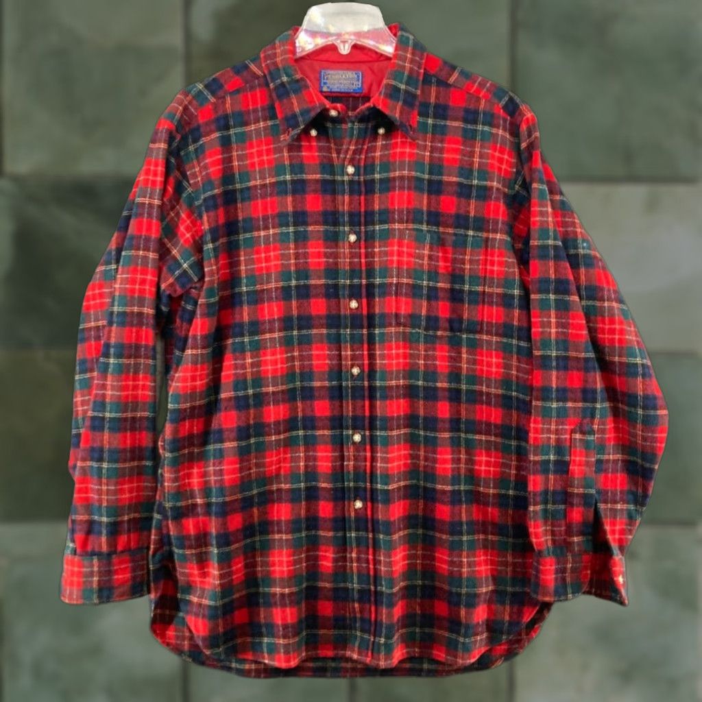 Pendleton Mens Pendleton Wool Shirt Large Red Plaid USA MADE Button Up Outdoor 70s Size US L / EU 52-54 / 3 - 1 Thumbnail
